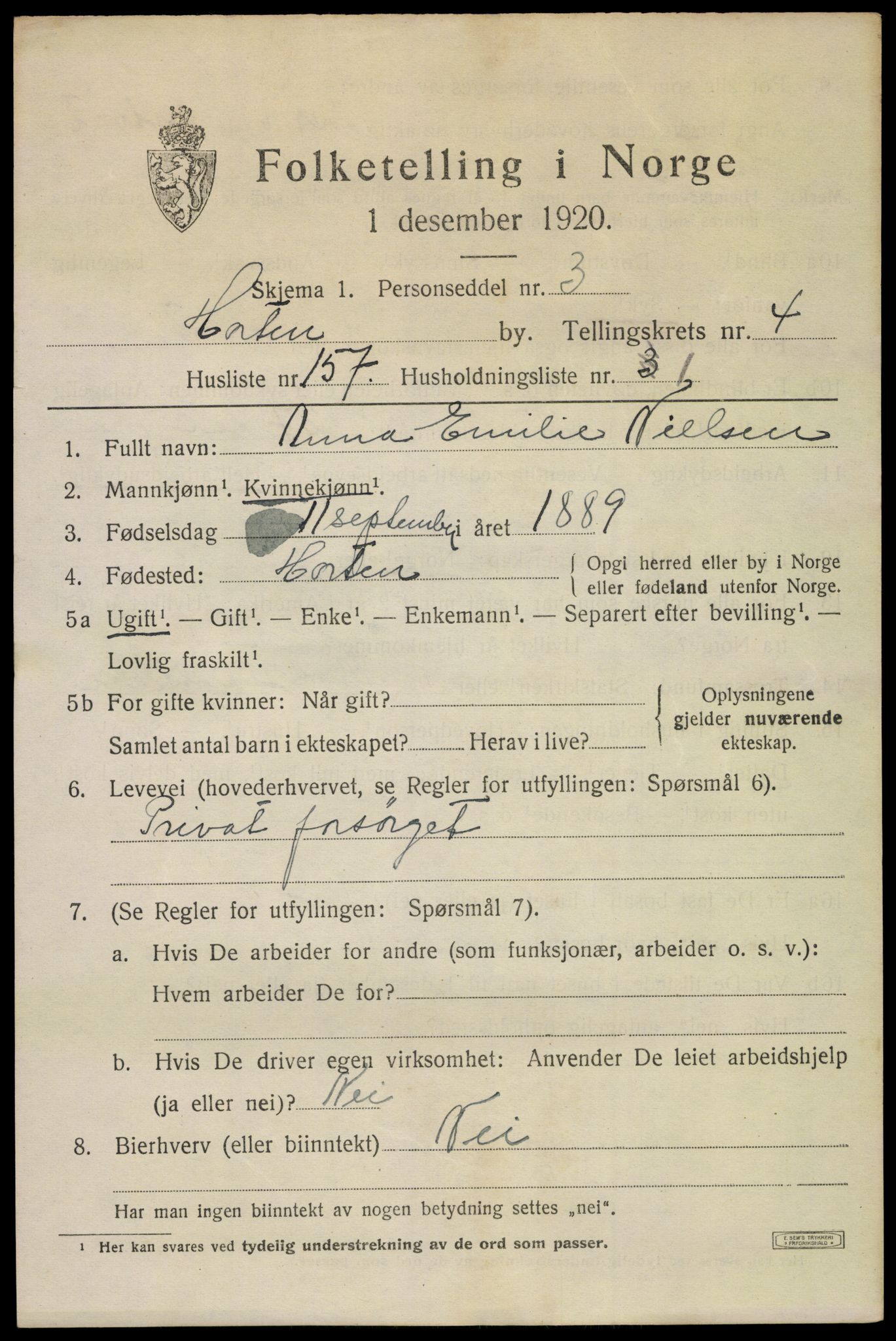 SAKO, 1920 census for Horten, 1920, p. 19301
