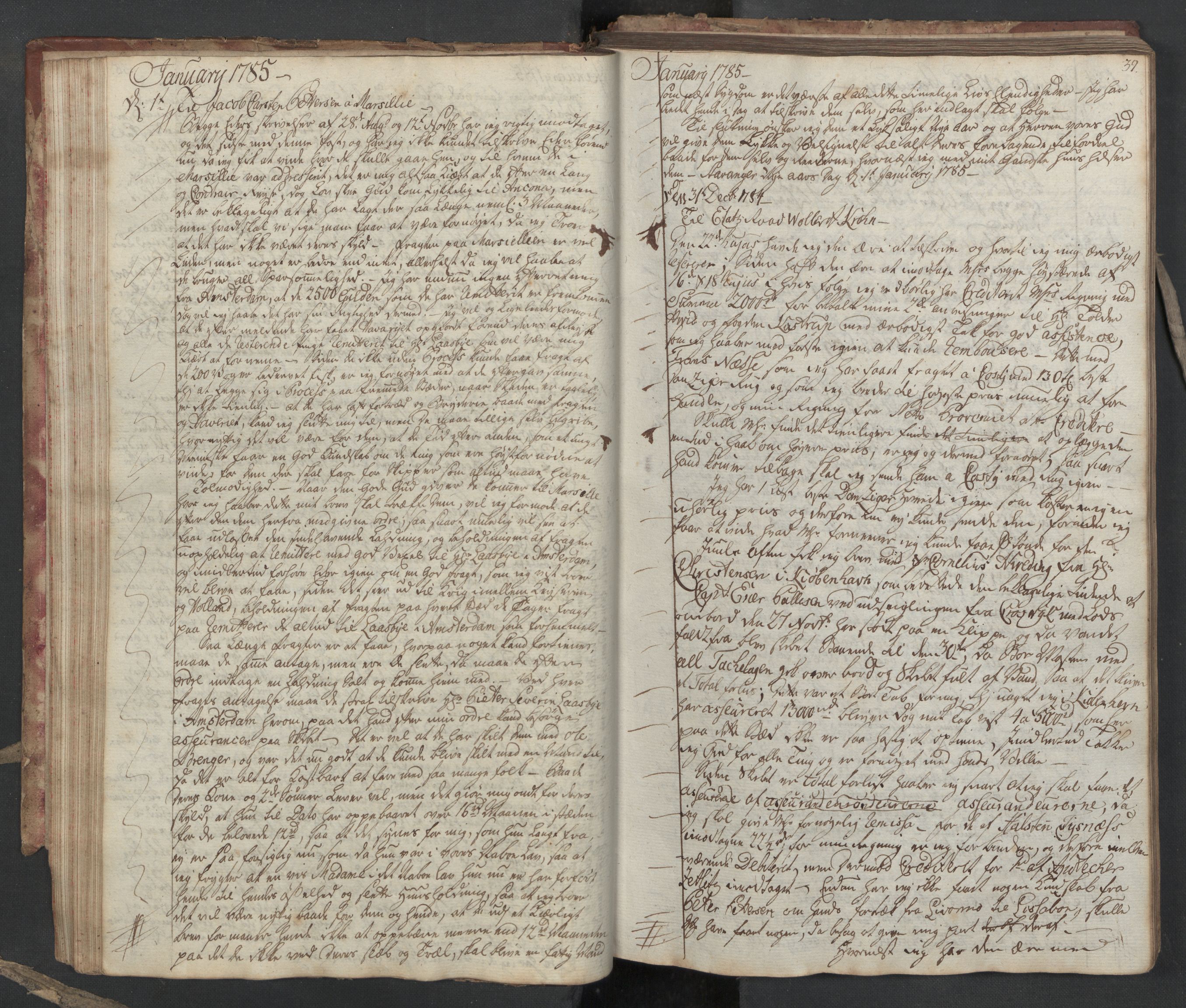 Pa 0003 - Ploug & Sundt, handelshuset, SAST/A-100109/B/L0005: Kopibok, 1784-1788, p. 38b-39a