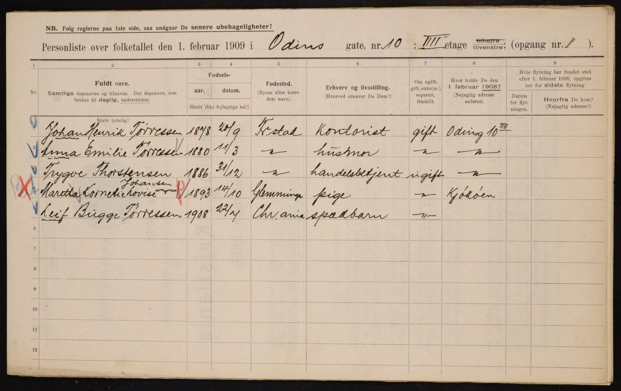 OBA, Municipal Census 1909 for Kristiania, 1909, p. 67663