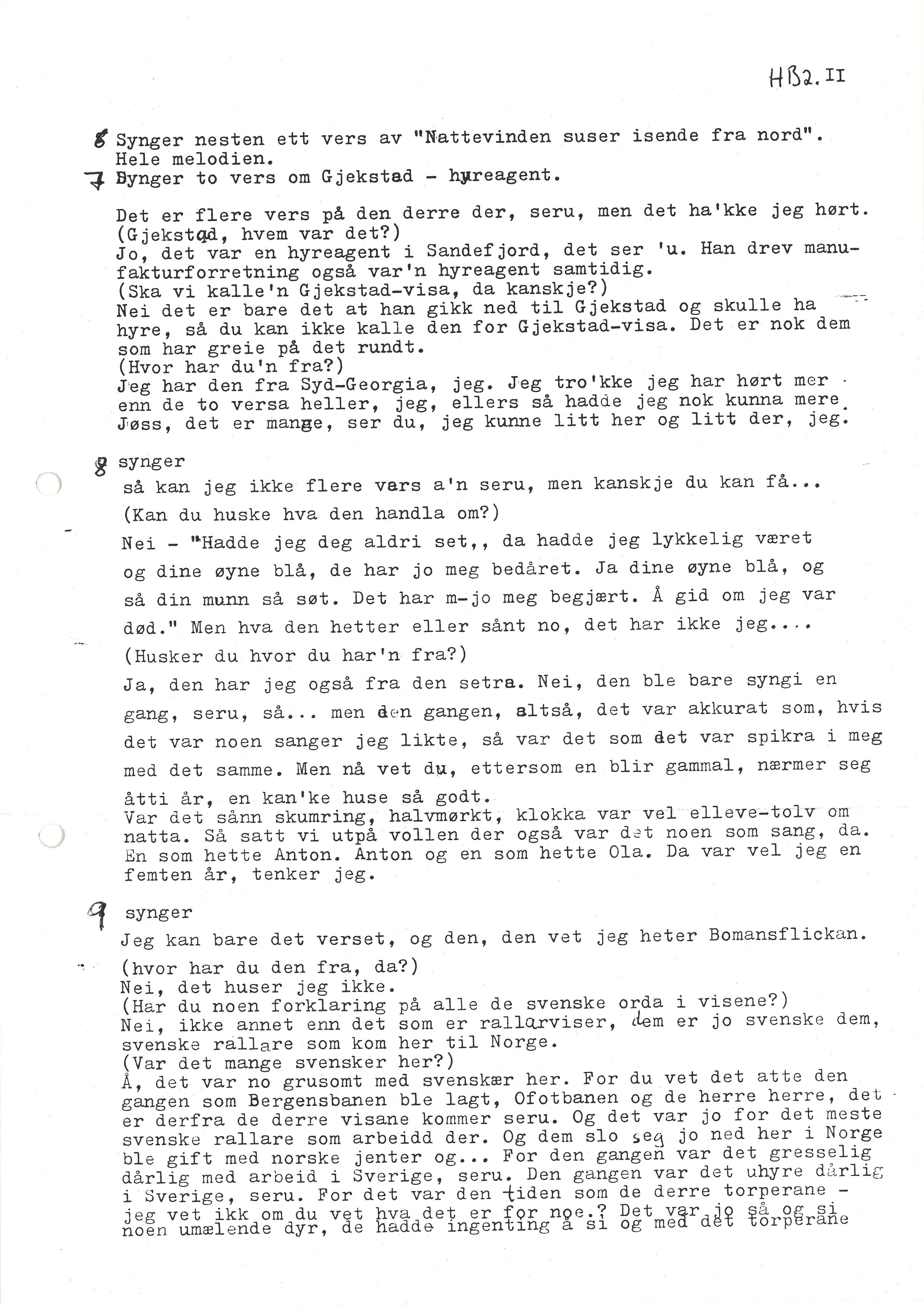 Sa 16 - Folkemusikk fra Vestfold, Gjerdesamlingen, VEMU/A-1868/I/L0001: Informantregister med intervjunedtegnelser, 1979-1986