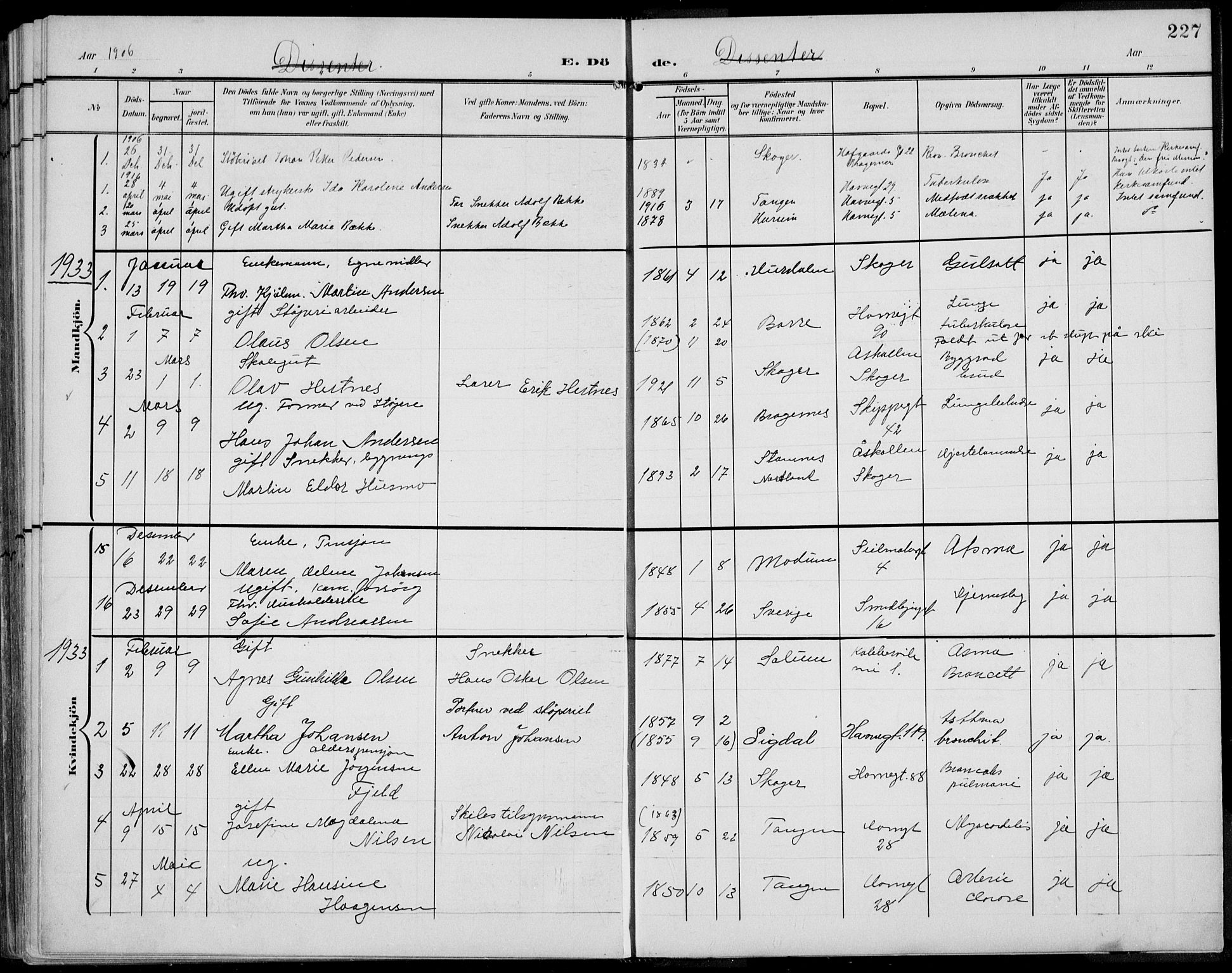 Strømsø kirkebøker, AV/SAKO-A-246/F/Fb/L0008: Parish register (official) no. II 8, 1902-1933, p. 227