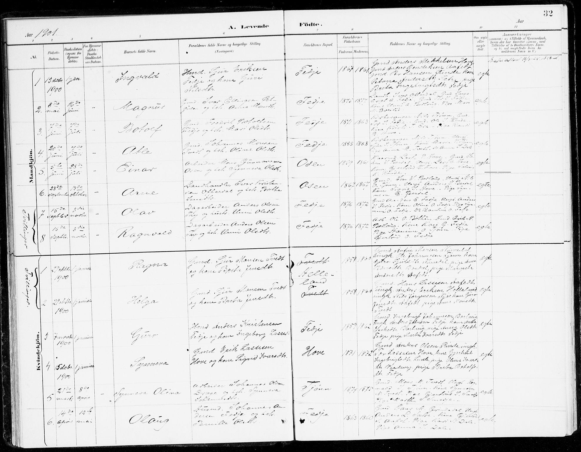 Leikanger sokneprestembete, SAB/A-81001: Parish register (official) no. D 1, 1887-1922, p. 32