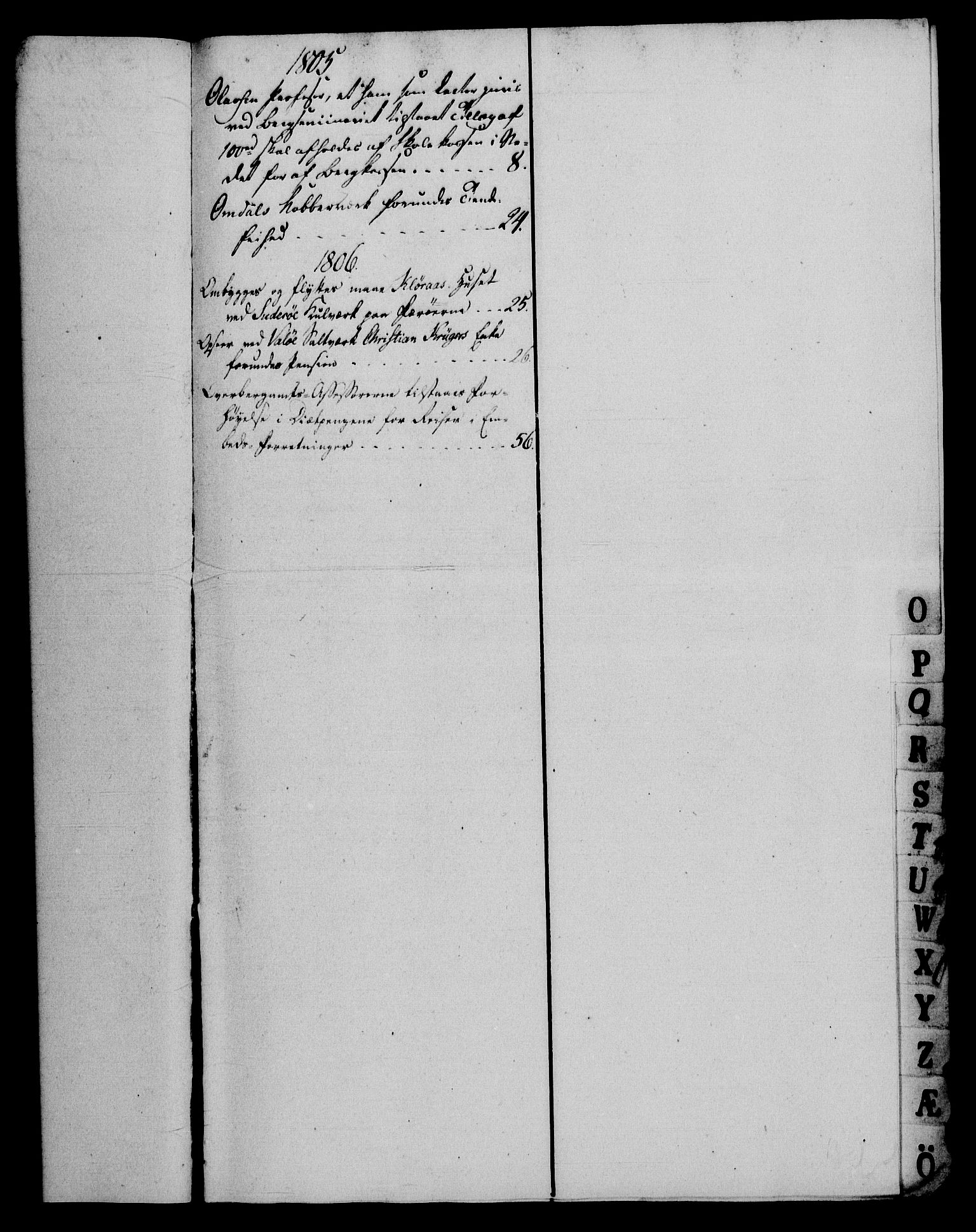 Rentekammeret, Renteskriverkontorene, RA/EA-3115/M/Mf/Mfb/L0007: Relasjons- og resolusjonsprotokoll med register (merket RK 54.13), 1805-1806