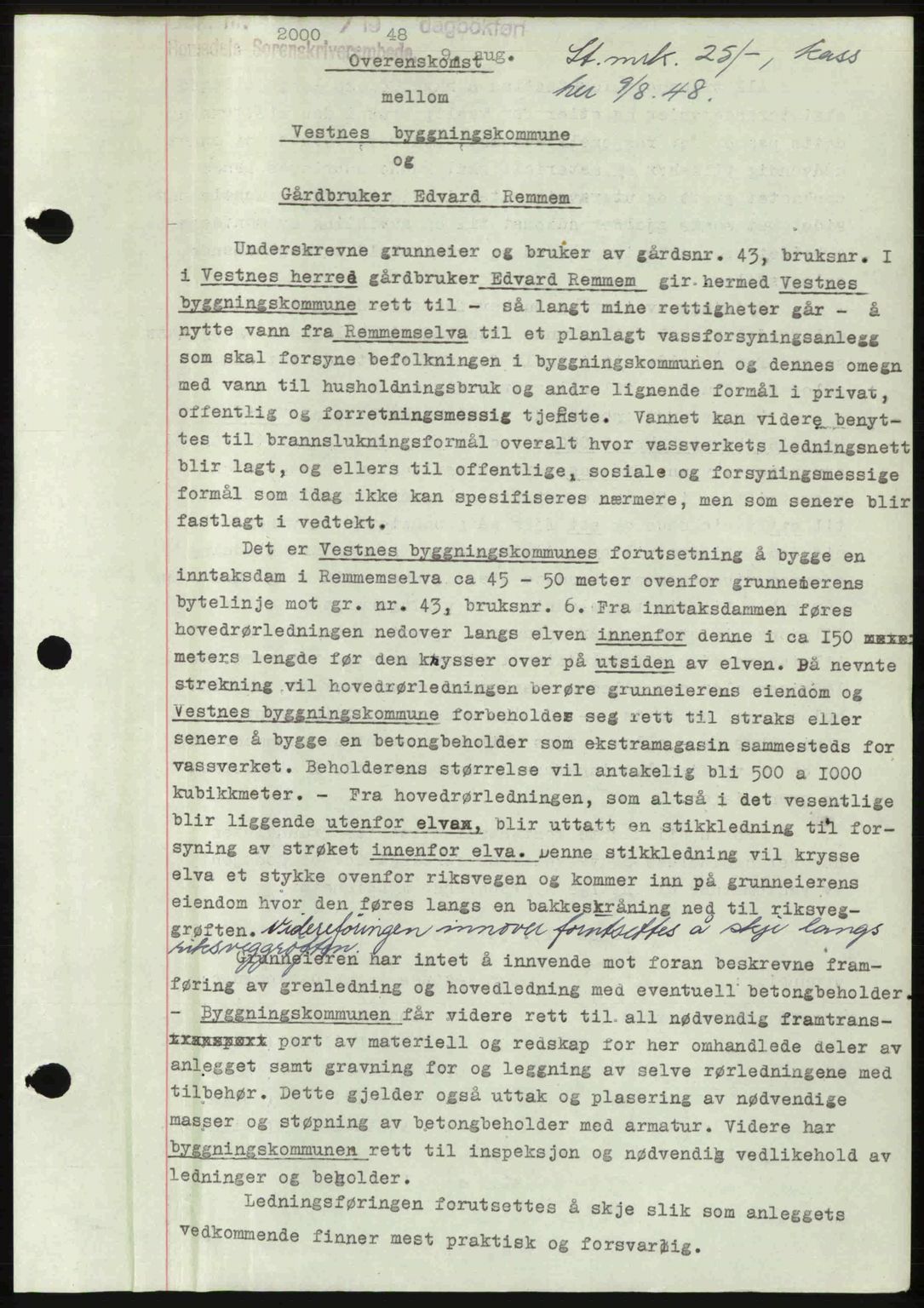 Romsdal sorenskriveri, AV/SAT-A-4149/1/2/2C: Mortgage book no. A27, 1948-1948, Diary no: : 2000/1948