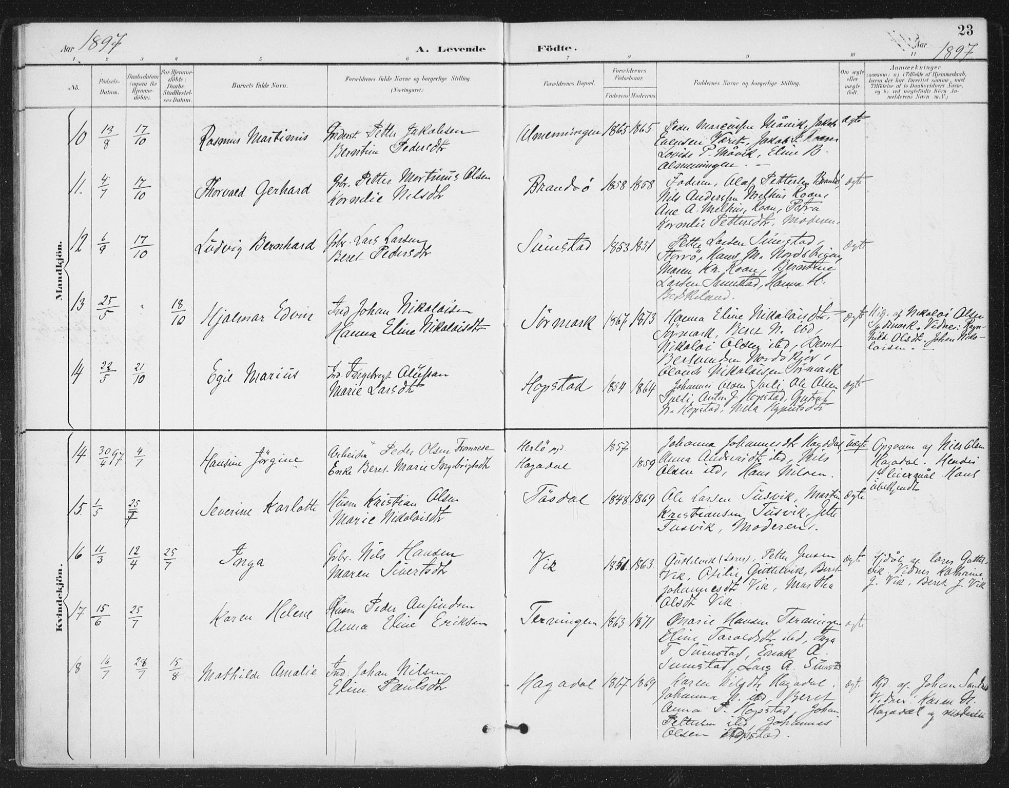 Ministerialprotokoller, klokkerbøker og fødselsregistre - Sør-Trøndelag, AV/SAT-A-1456/657/L0708: Parish register (official) no. 657A09, 1894-1904, p. 23