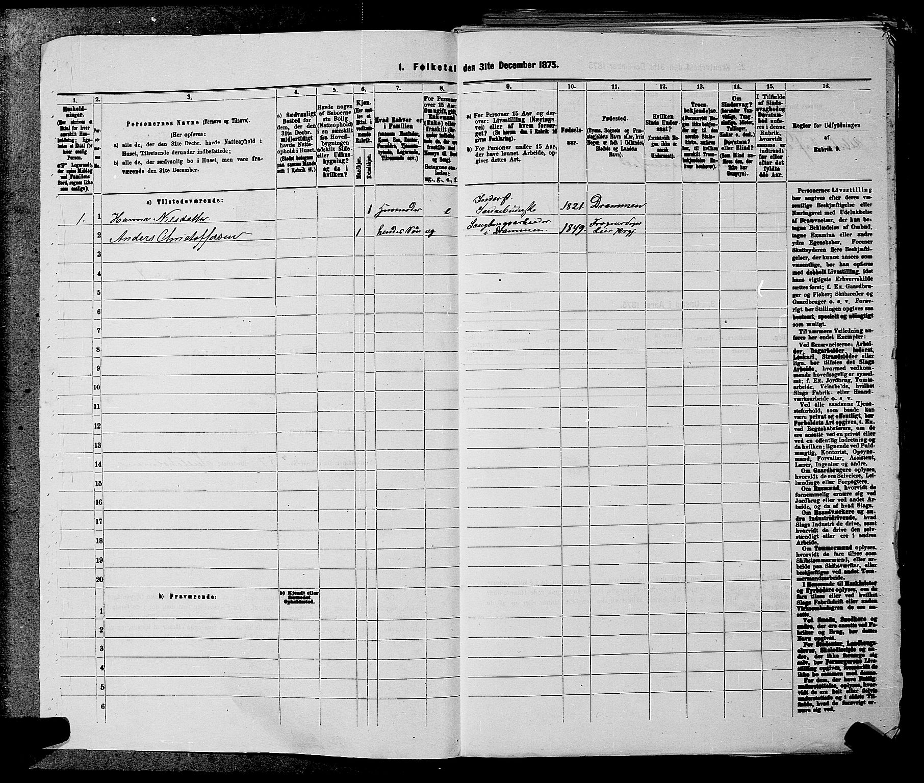 SAKO, 1875 census for 0626P Lier, 1875, p. 1306