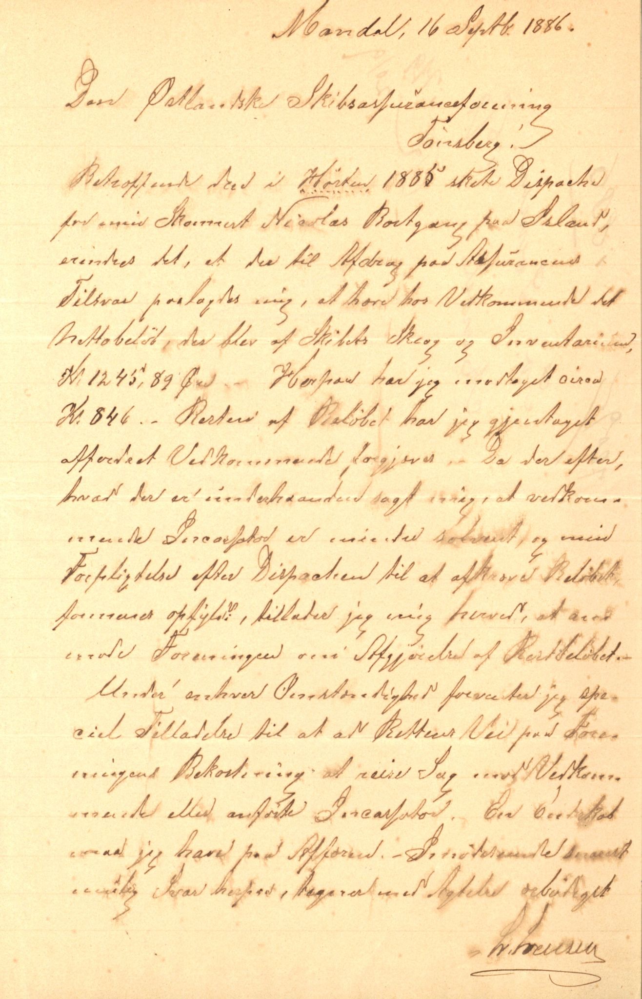 Pa 63 - Østlandske skibsassuranceforening, VEMU/A-1079/G/Ga/L0018/0006: Havaridokumenter / Johannes Rød, Harmonica, B.M. Width, Aron, Tre Brødre, 1885, p. 14