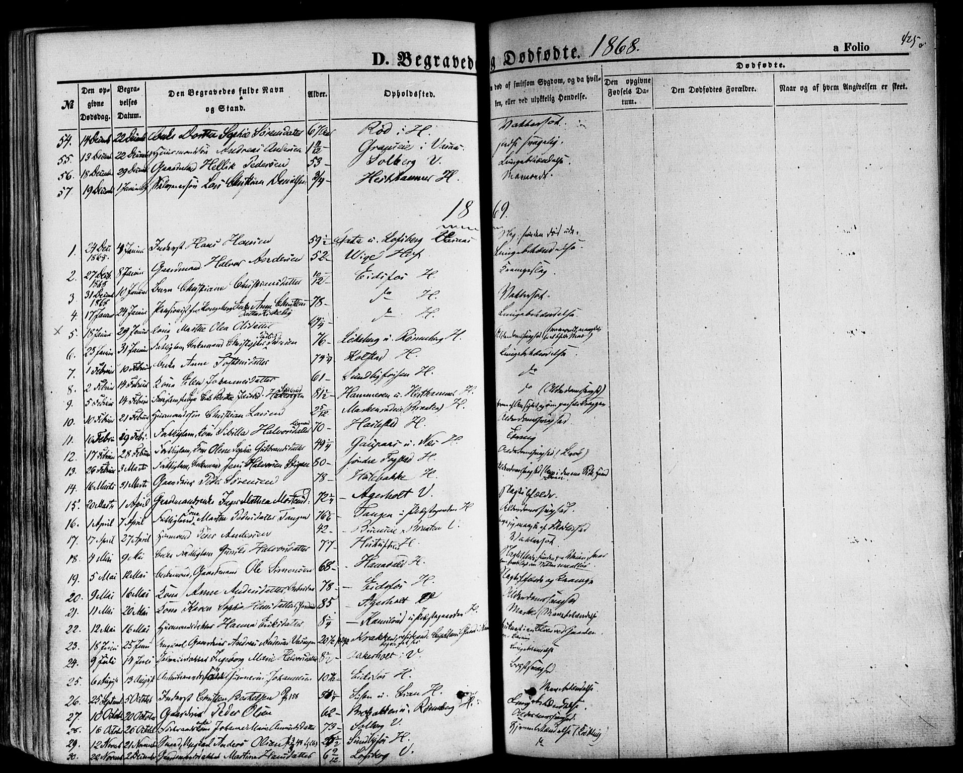 Hof kirkebøker, SAKO/A-64/F/Fa/L0006: Parish register (official) no. I 6, 1851-1877, p. 425