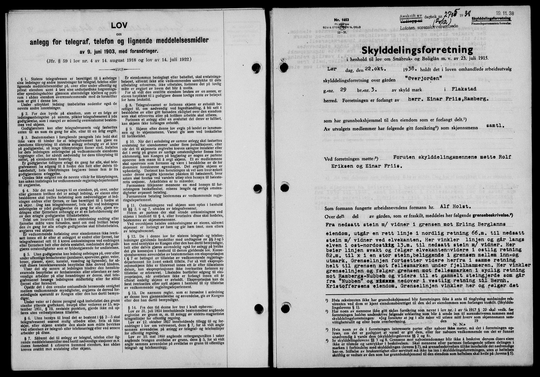 Lofoten sorenskriveri, SAT/A-0017/1/2/2C/L0005a: Mortgage book no. 5a, 1939-1939, Diary no: : 2785/1938