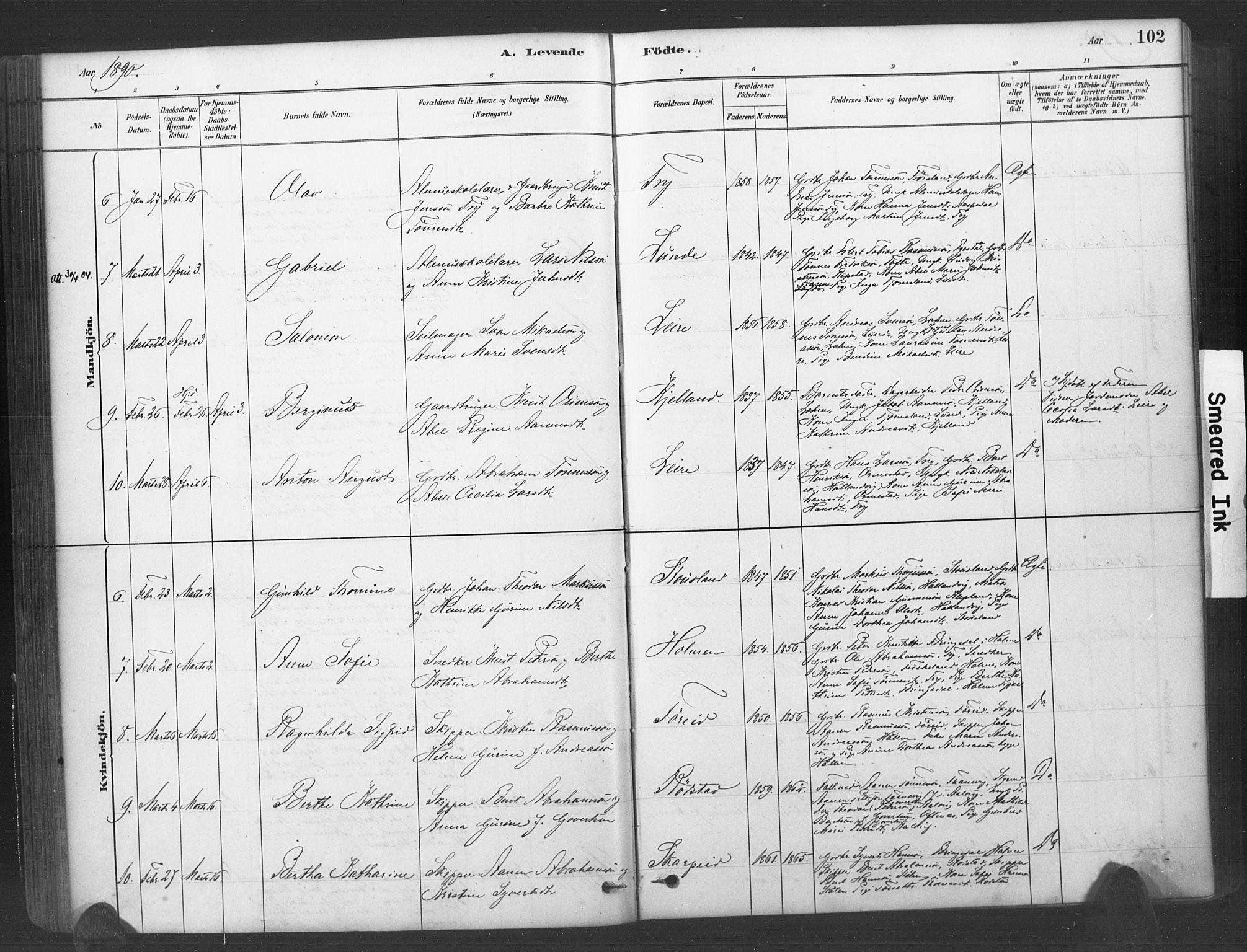 Søgne sokneprestkontor, SAK/1111-0037/F/Fa/Fab/L0012: Parish register (official) no. A 12, 1880-1891, p. 102