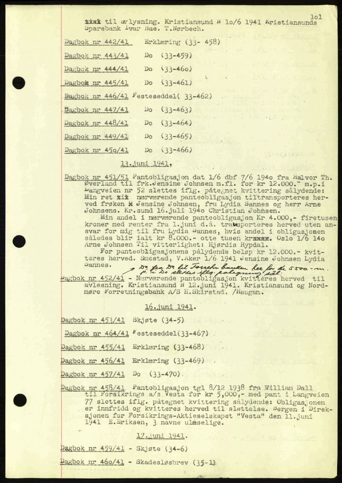 Kristiansund byfogd, AV/SAT-A-4587/A/27: Mortgage book no. 32a, 1938-1946, Diary no: : 442/1941