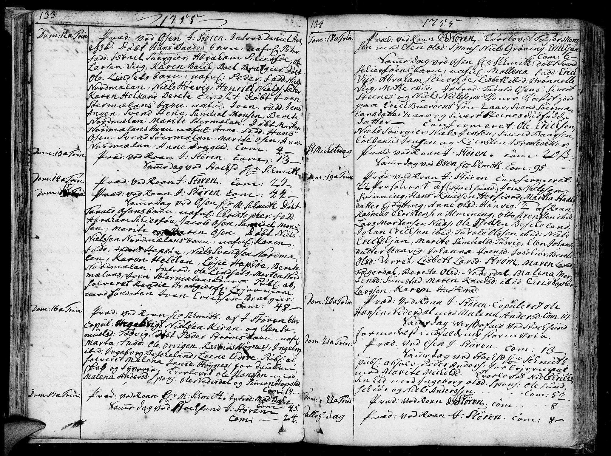 Ministerialprotokoller, klokkerbøker og fødselsregistre - Sør-Trøndelag, SAT/A-1456/657/L0700: Parish register (official) no. 657A01, 1732-1801, p. 133-134