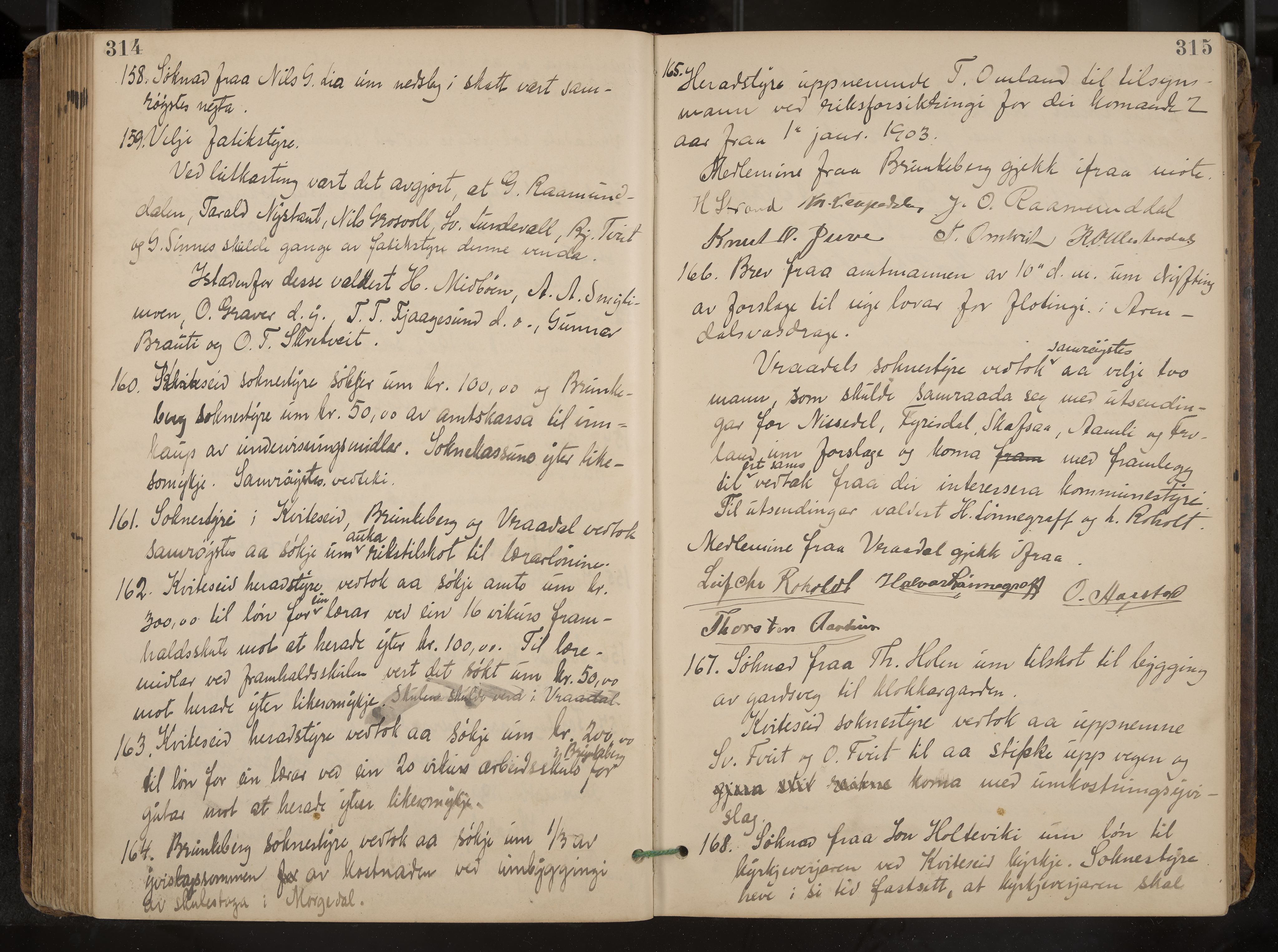 Kviteseid formannskap og sentraladministrasjon, IKAK/0829021/A/Aa/L0004: Møtebok, 1896-1911, p. 314-315