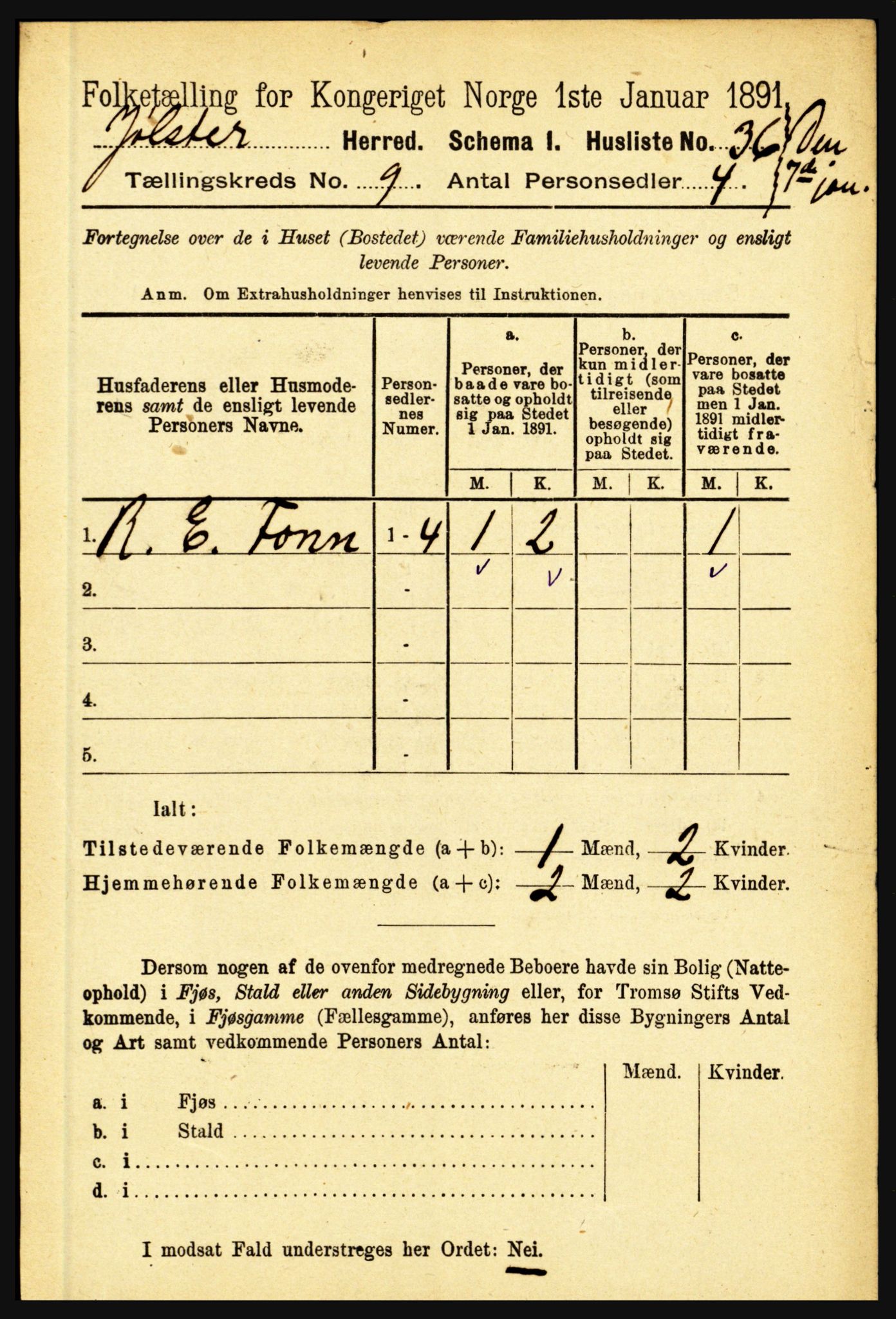 RA, 1891 census for 1431 Jølster, 1891, p. 3128