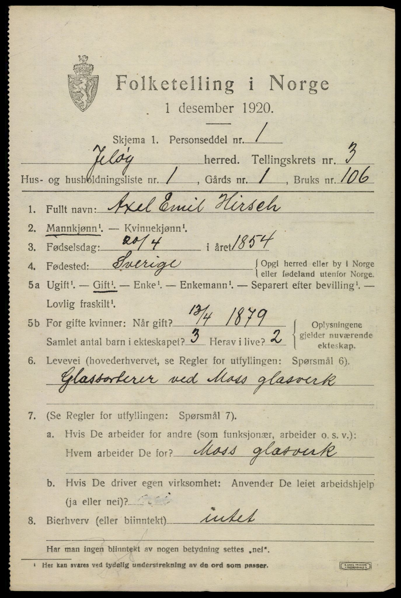SAO, 1920 census for Moss land district, 1920, p. 2901