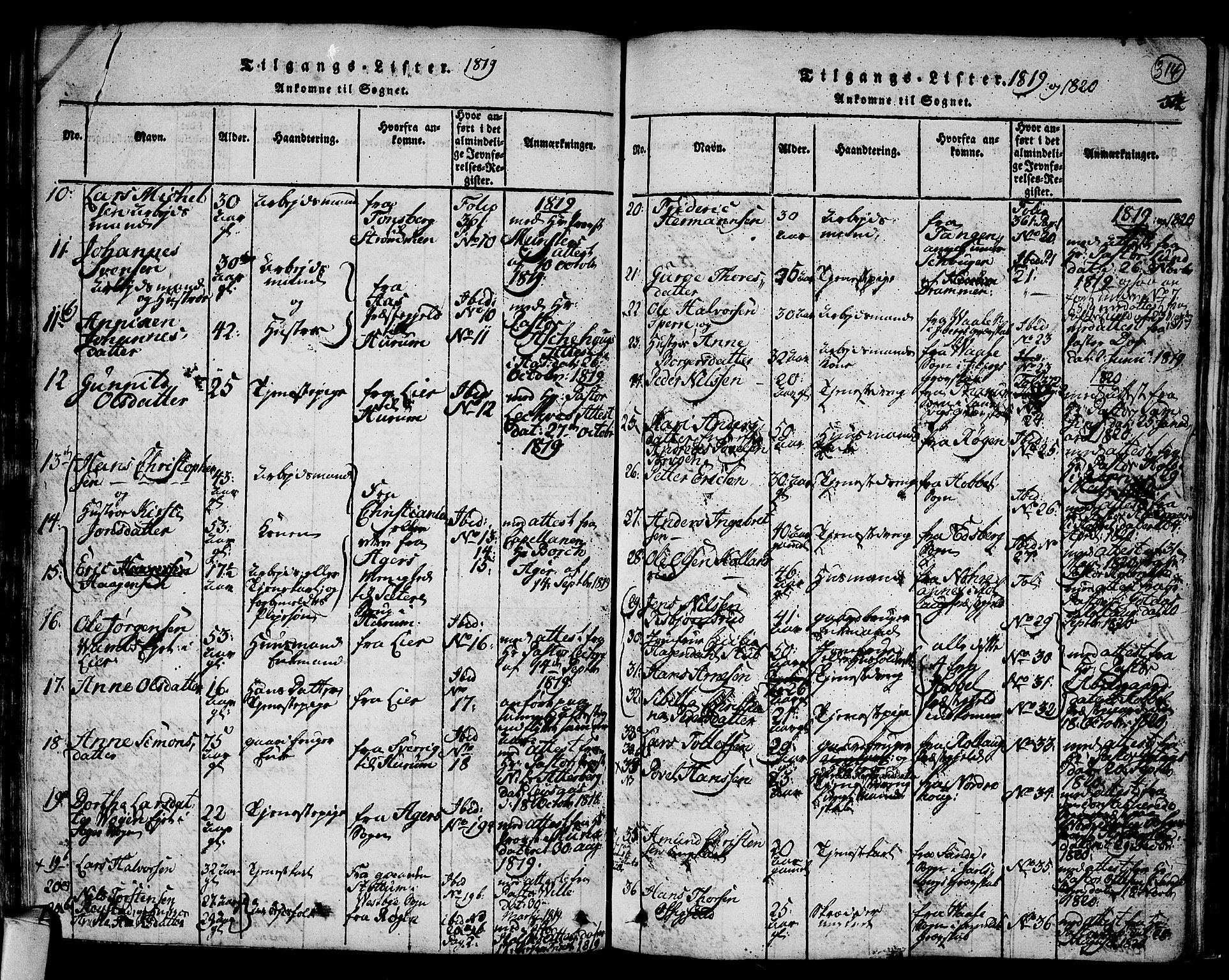 Hurum kirkebøker, SAKO/A-229/F/Fa/L0009: Parish register (official) no. 9, 1816-1826, p. 314