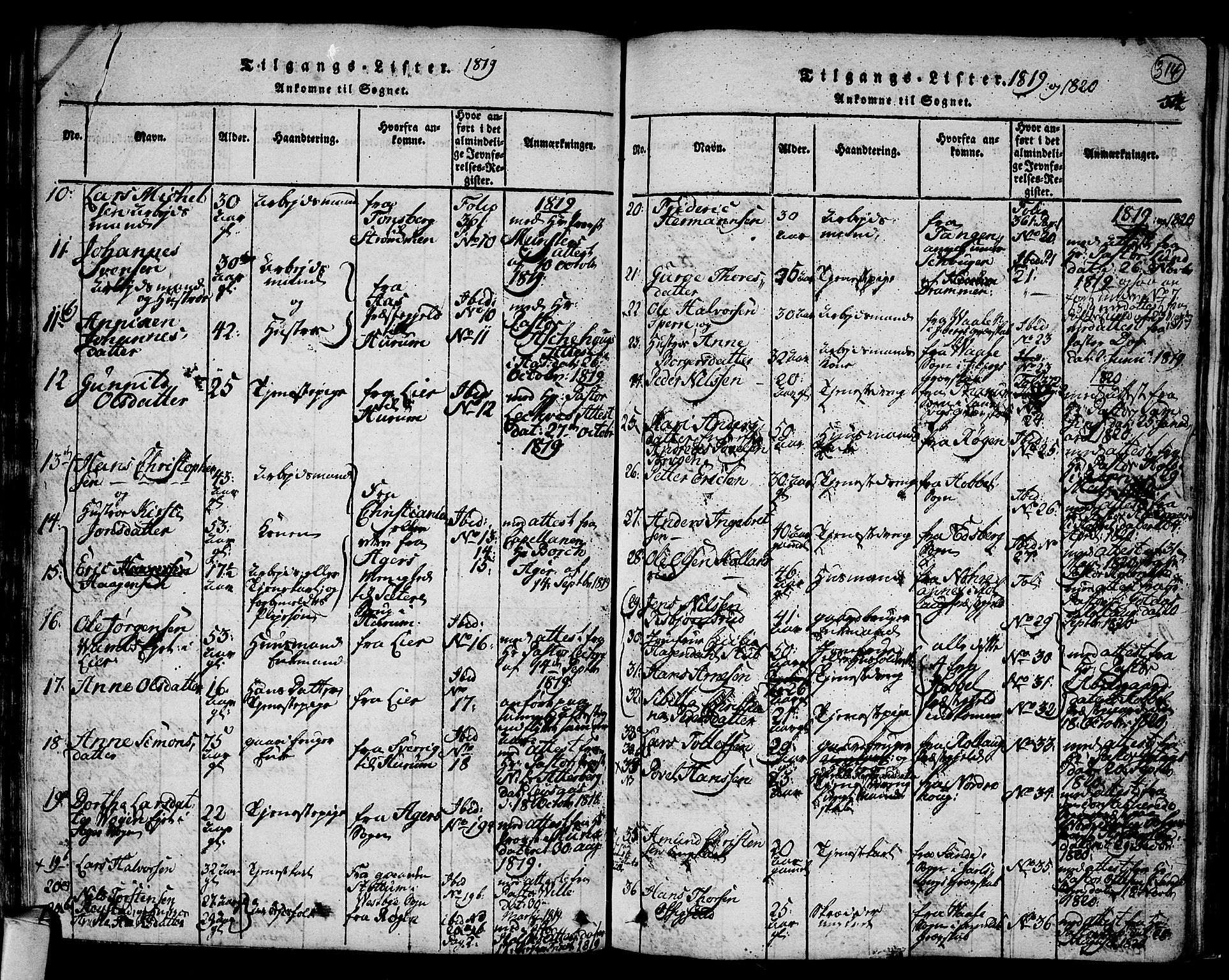 Hurum kirkebøker, AV/SAKO-A-229/F/Fa/L0009: Parish register (official) no. 9, 1816-1826, p. 314