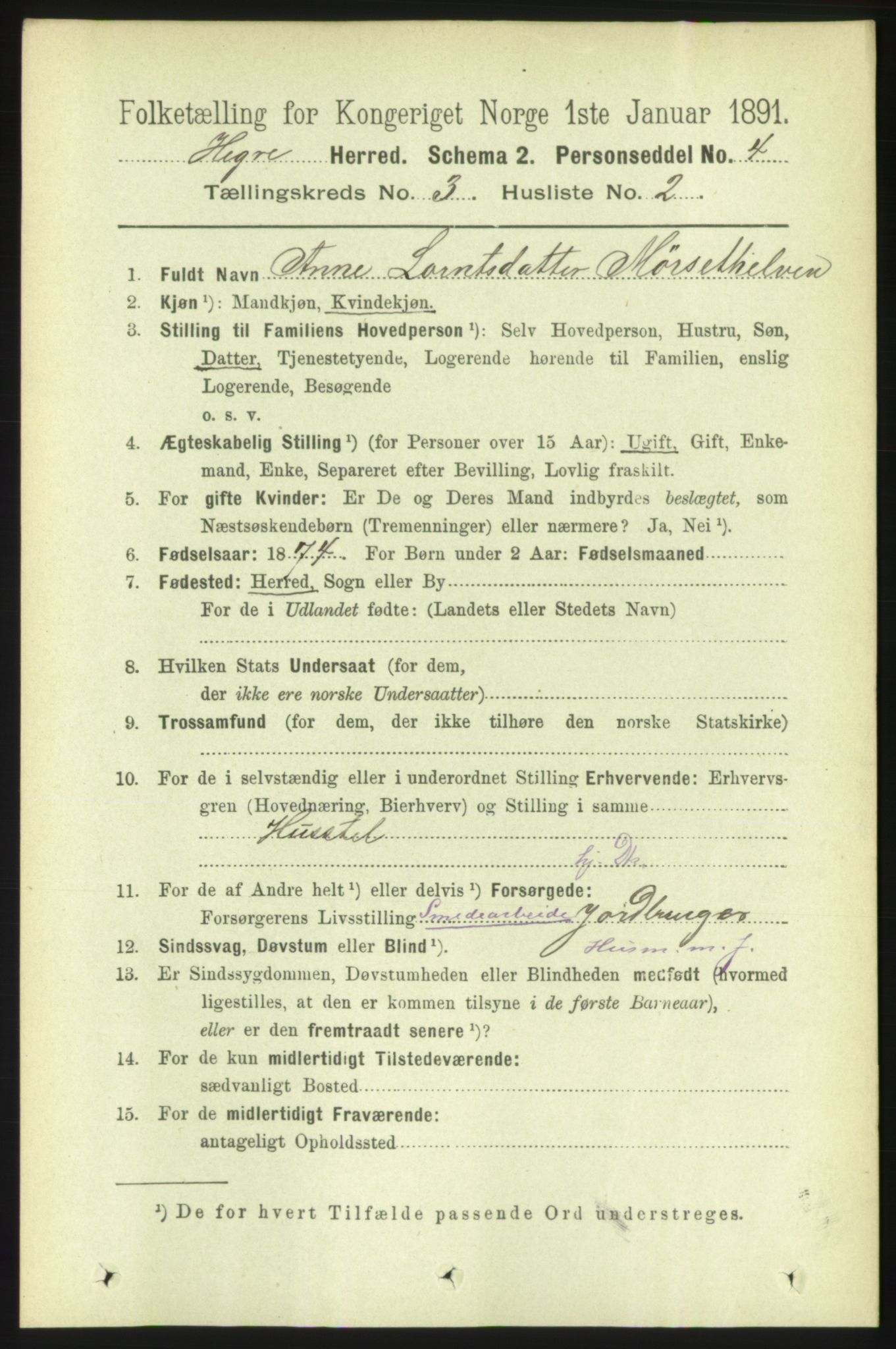 RA, 1891 census for 1712 Hegra, 1891, p. 1052