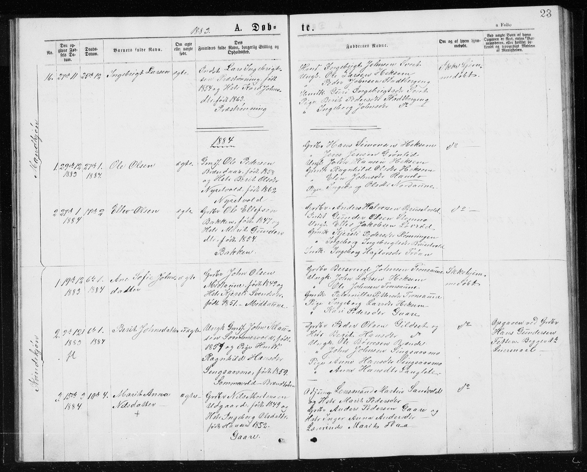 Ministerialprotokoller, klokkerbøker og fødselsregistre - Sør-Trøndelag, SAT/A-1456/685/L0977: Parish register (copy) no. 685C02, 1879-1890, p. 23