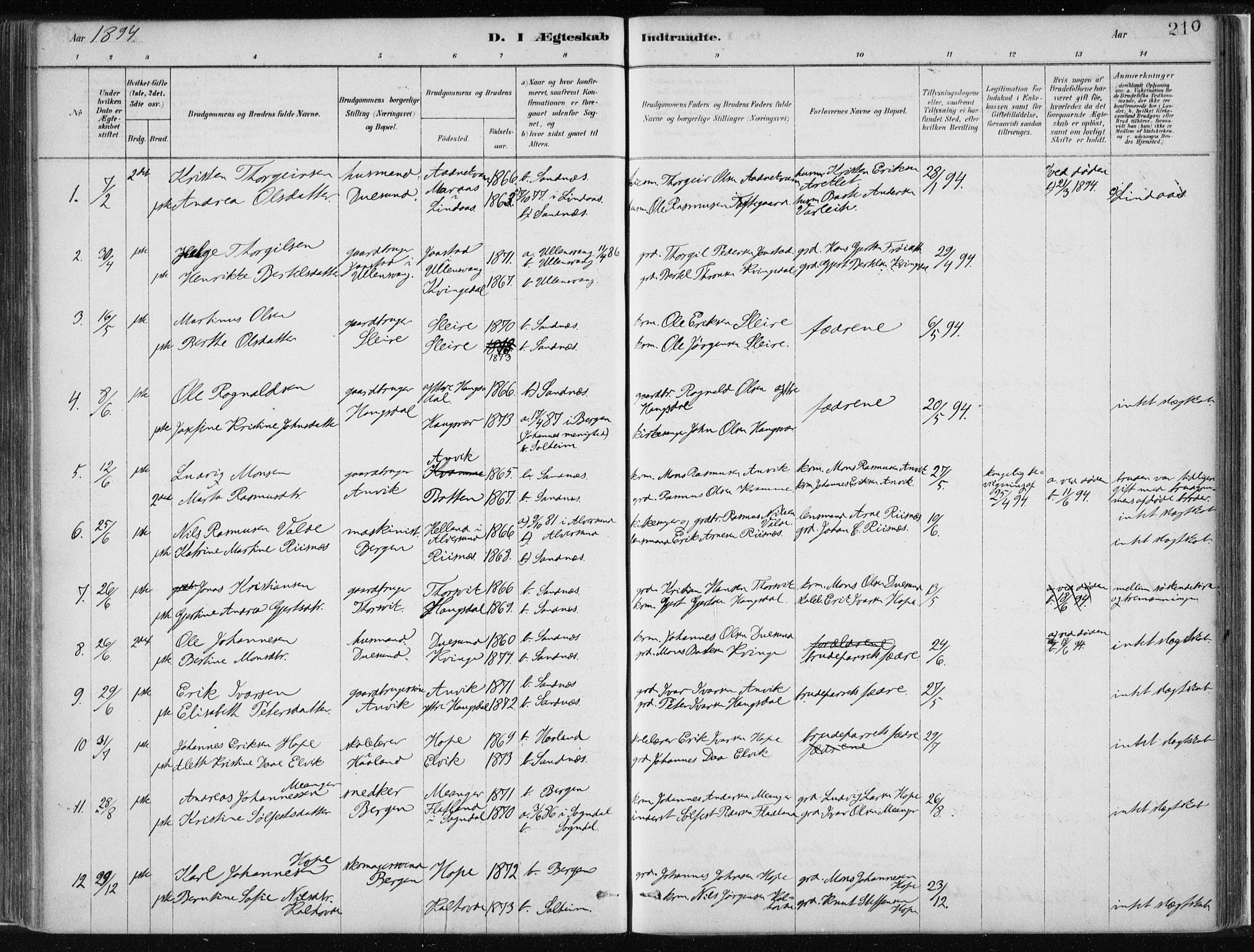Masfjorden sokneprestembete, AV/SAB-A-77001: Parish register (official) no. B  1, 1876-1899, p. 210