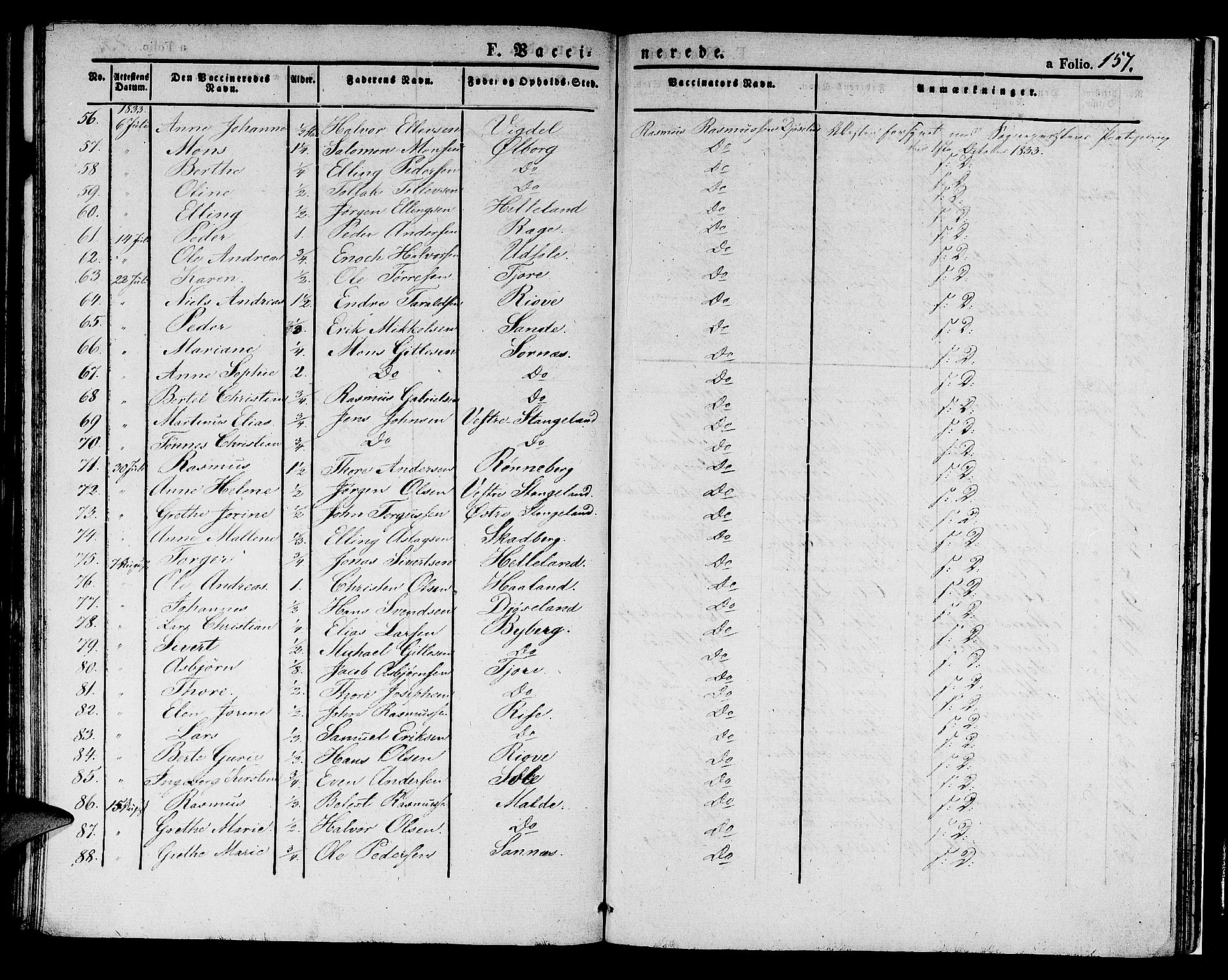 Håland sokneprestkontor, AV/SAST-A-101802/001/30BA/L0005: Parish register (official) no. A 5, 1829-1841, p. 157