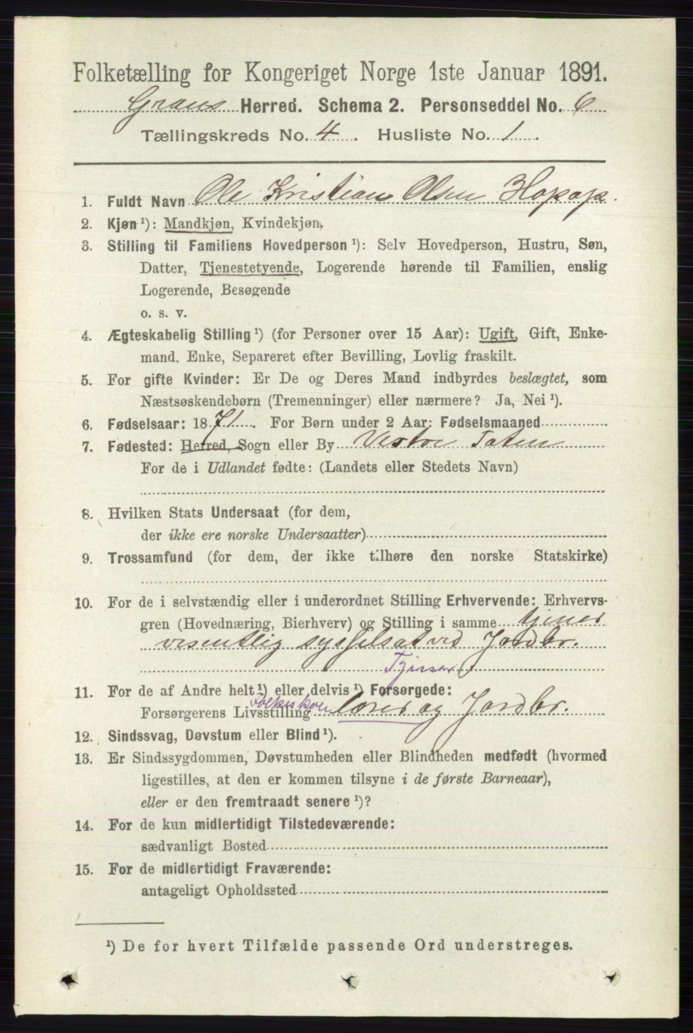 RA, 1891 census for 0534 Gran, 1891, p. 1156