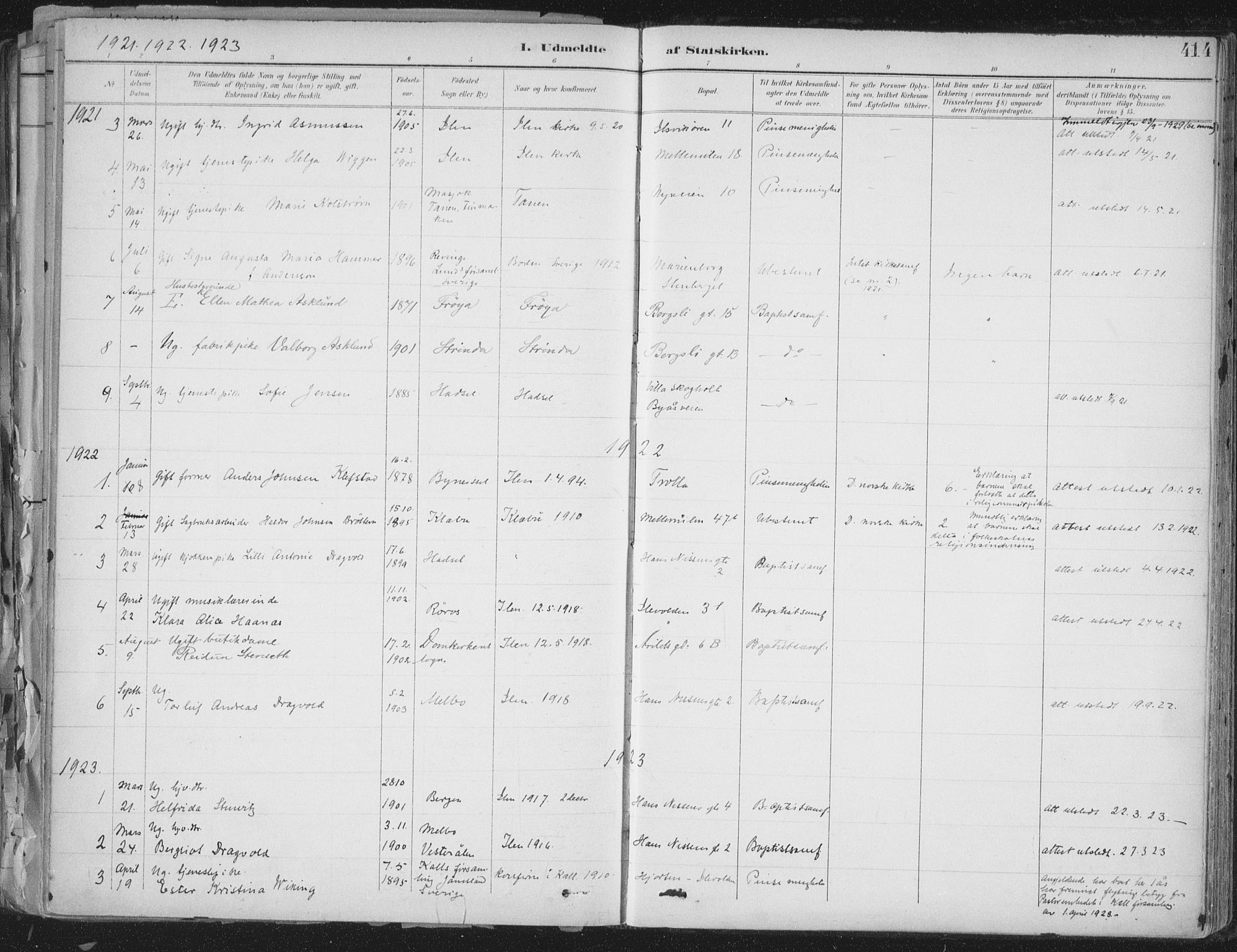 Ministerialprotokoller, klokkerbøker og fødselsregistre - Sør-Trøndelag, SAT/A-1456/603/L0167: Parish register (official) no. 603A06, 1896-1932, p. 414