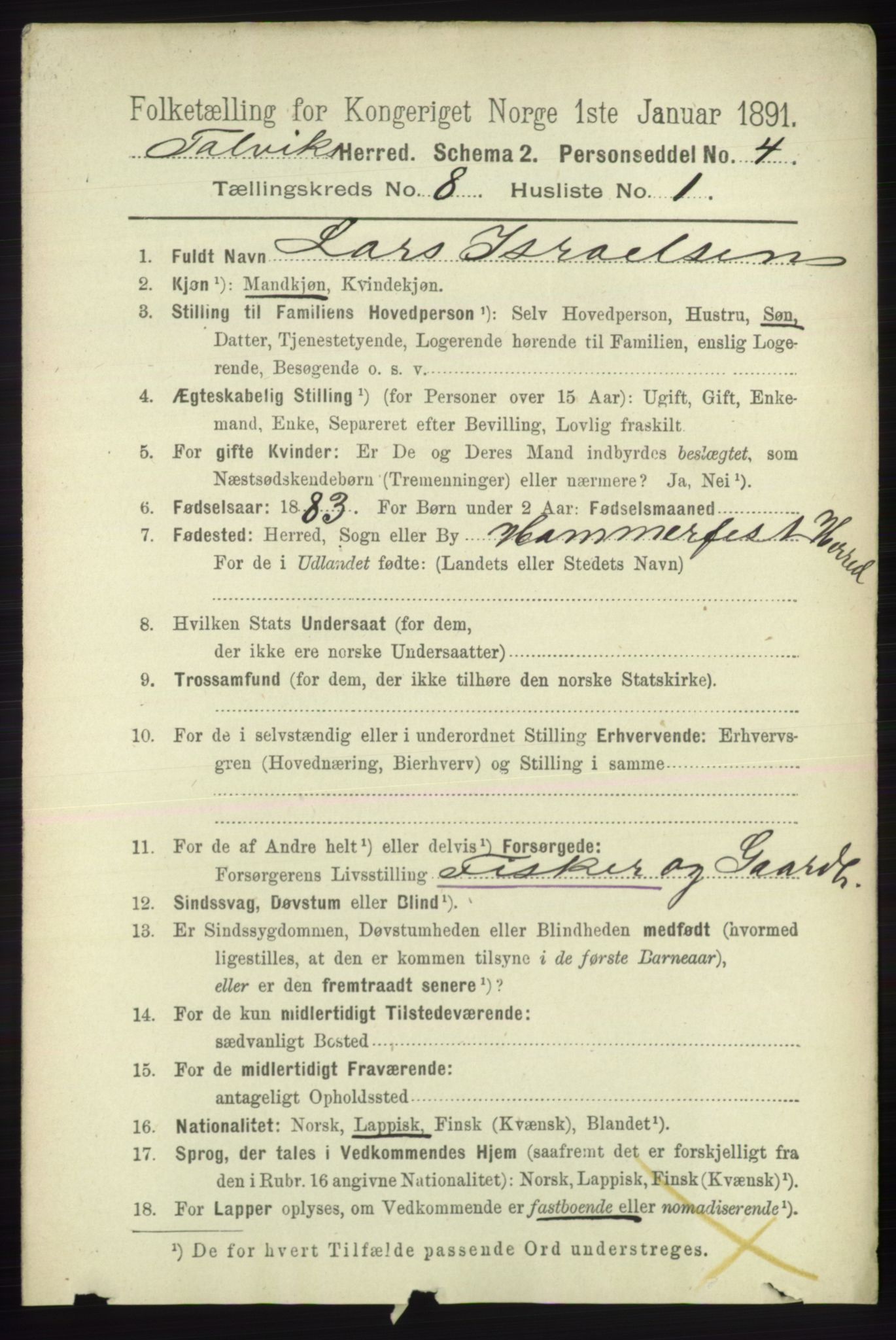 RA, 1891 census for 2013 Talvik, 1891, p. 2058