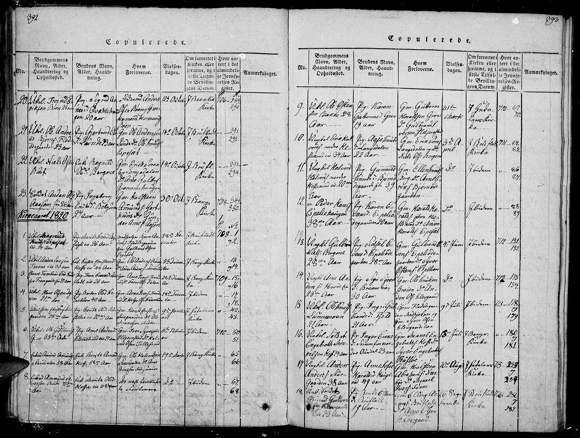 Sør-Aurdal prestekontor, SAH/PREST-128/H/Ha/Haa/L0002: Parish register (official) no. 2, 1815-1840, p. 392-393