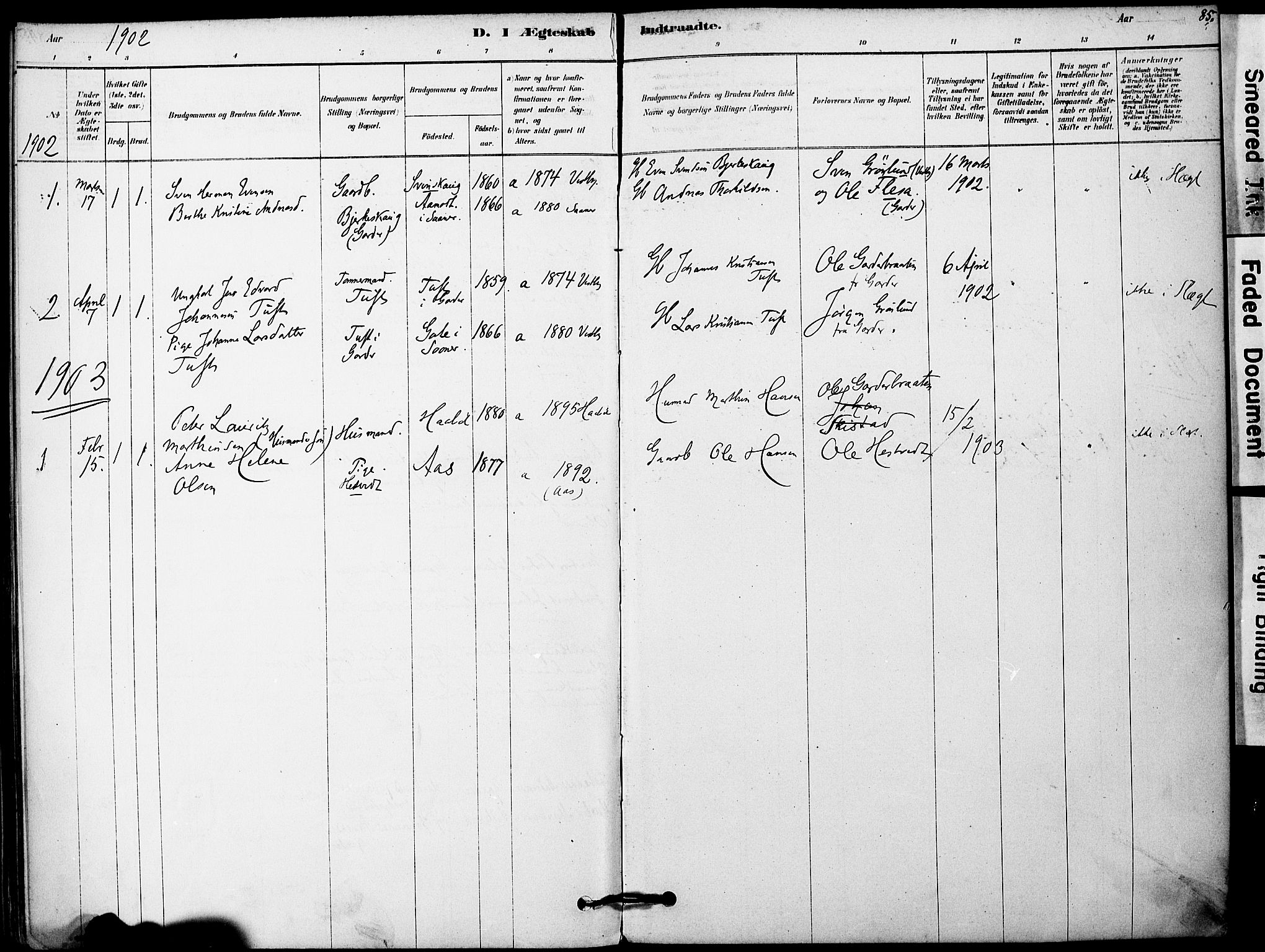 Vestby prestekontor Kirkebøker, SAO/A-10893/F/Fa/L0011: Parish register (official) no. I 11, 1878-1913, p. 85