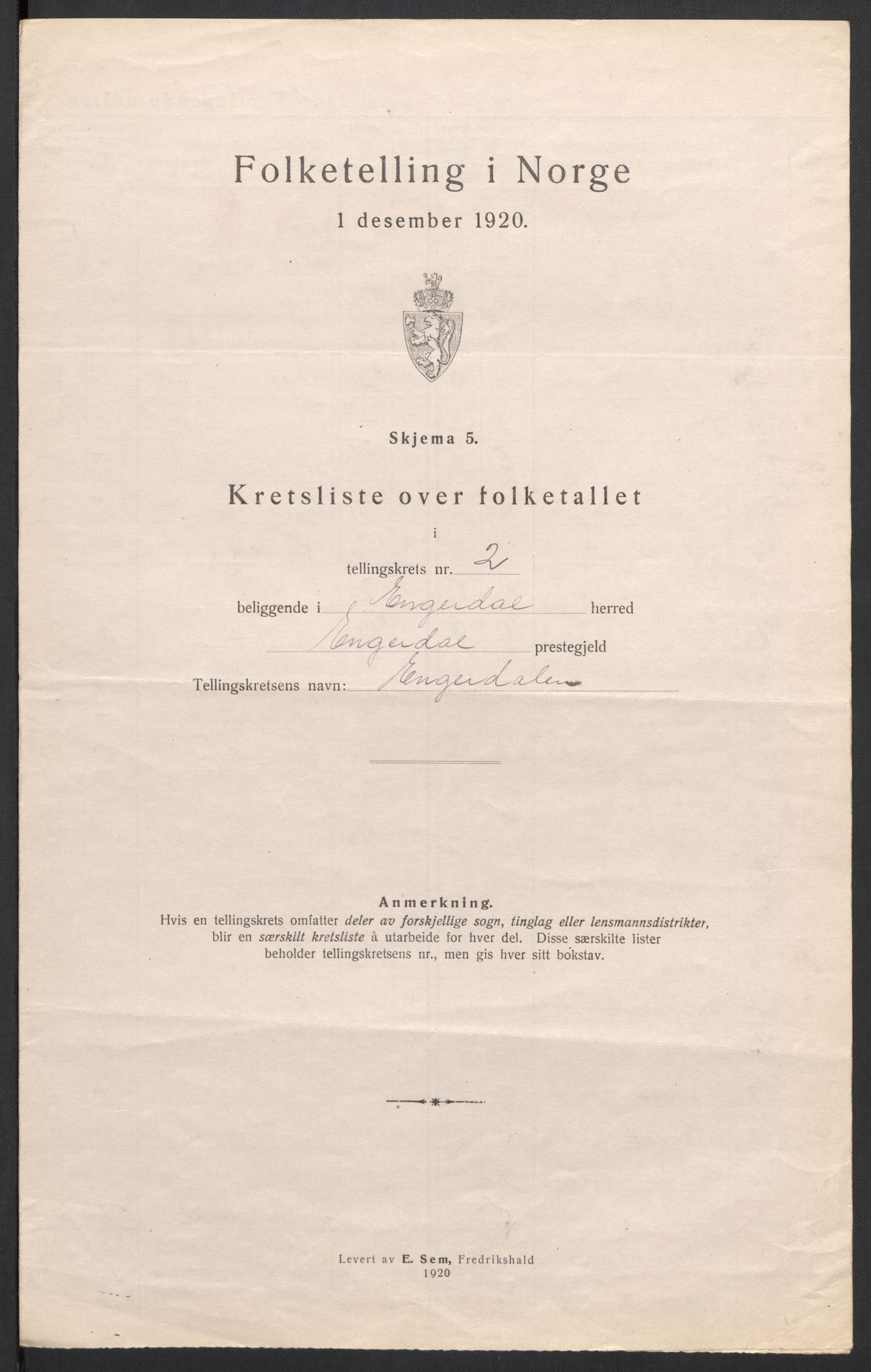 SAH, 1920 census for Engerdal, 1920, p. 9