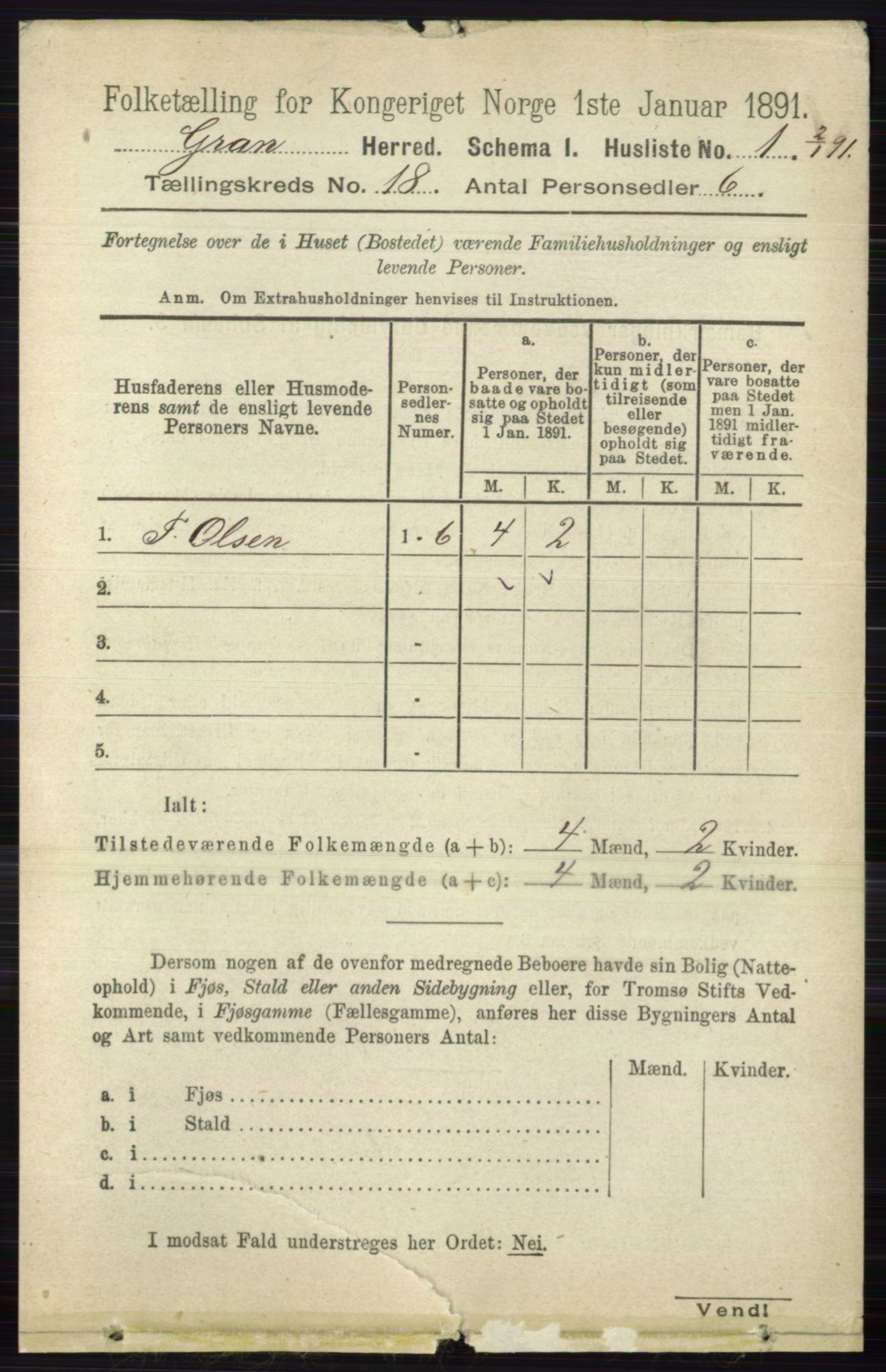 RA, 1891 census for 0534 Gran, 1891, p. 9437