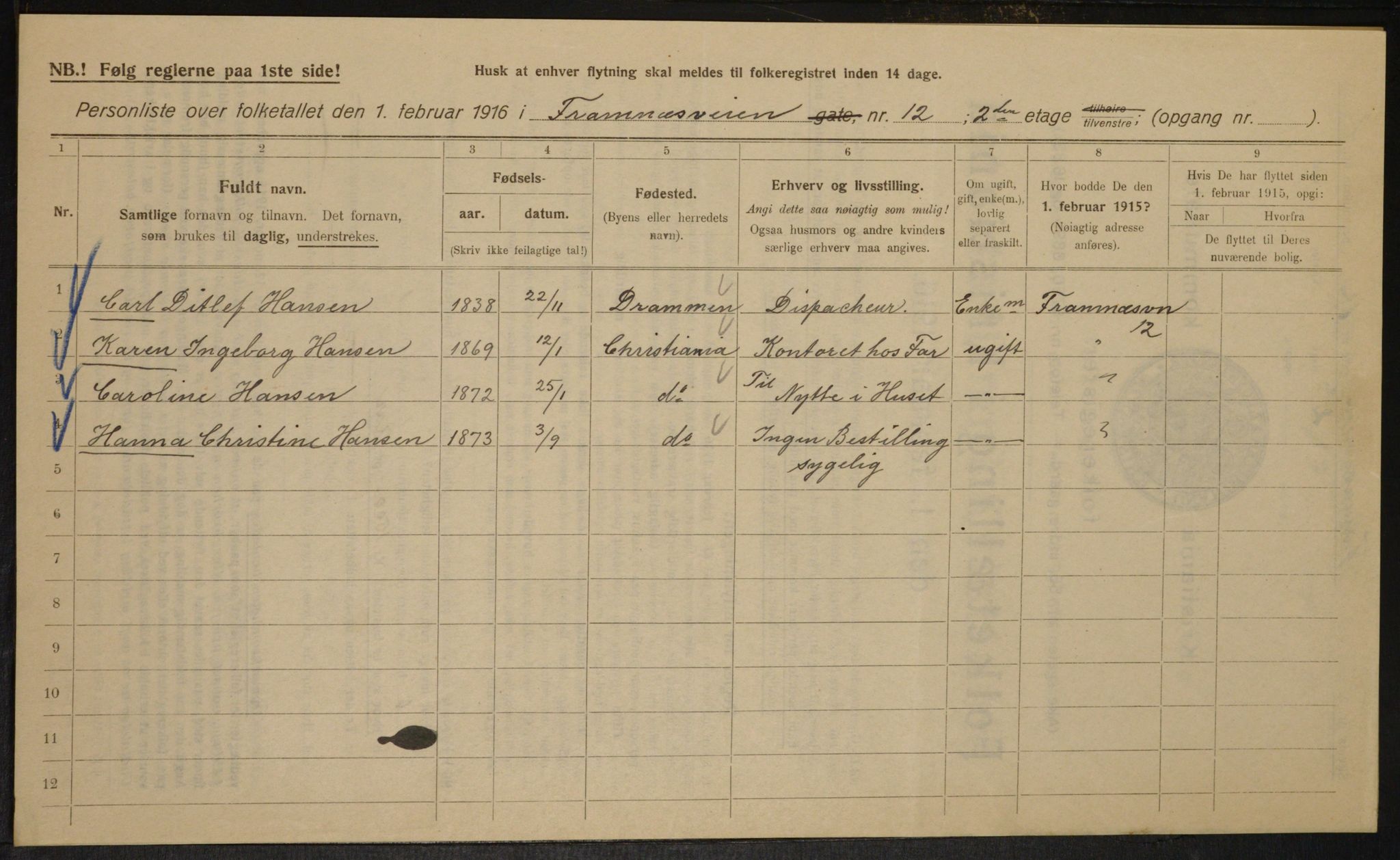 OBA, Municipal Census 1916 for Kristiania, 1916, p. 25884