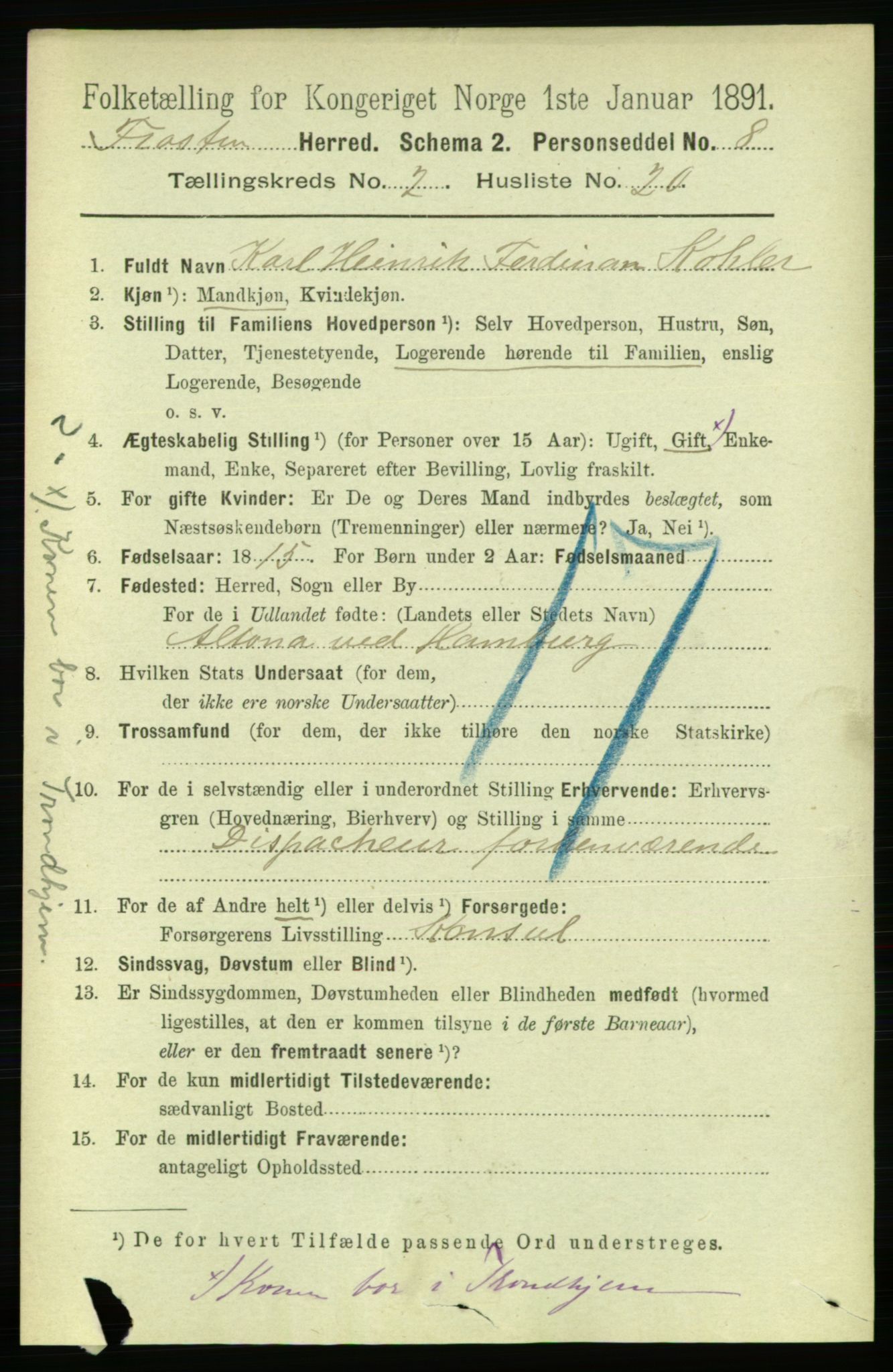 RA, 1891 census for 1717 Frosta, 1891, p. 1184