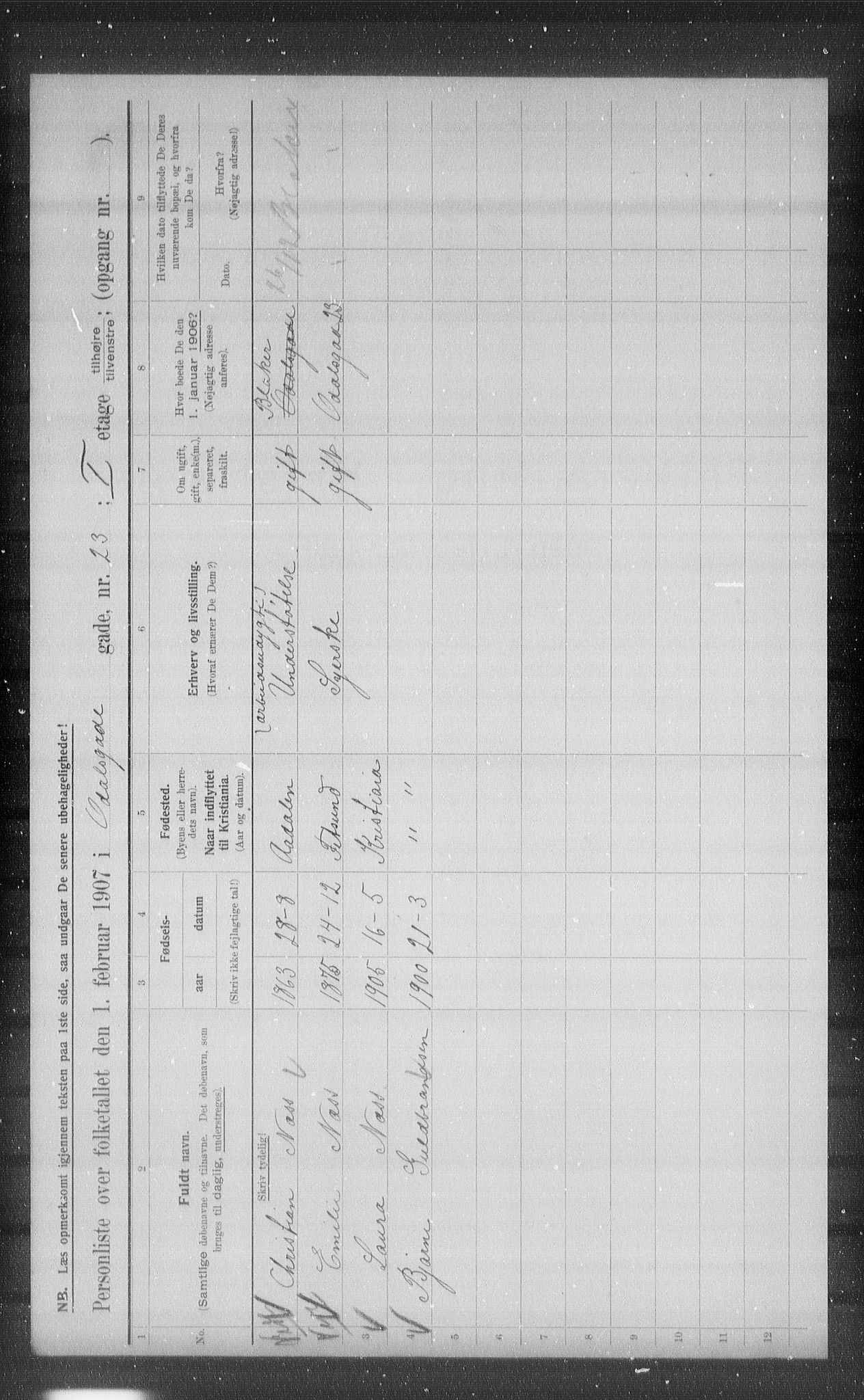 OBA, Municipal Census 1907 for Kristiania, 1907, p. 38185