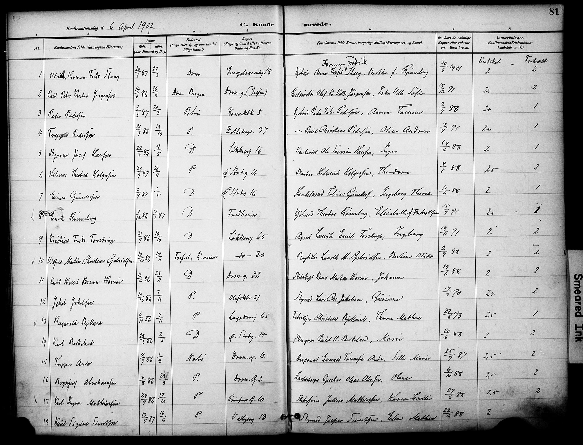 Domkirken sokneprestkontor, SAST/A-101812/001/30/30BA/L0031: Parish register (official) no. A 30, 1896-1916, p. 81