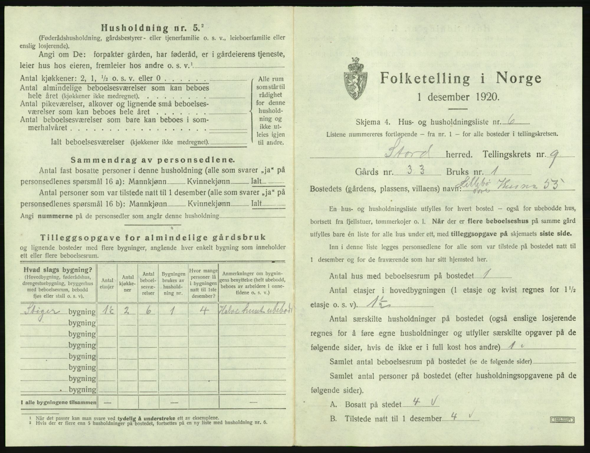 SAB, 1920 census for Stord, 1920, p. 535