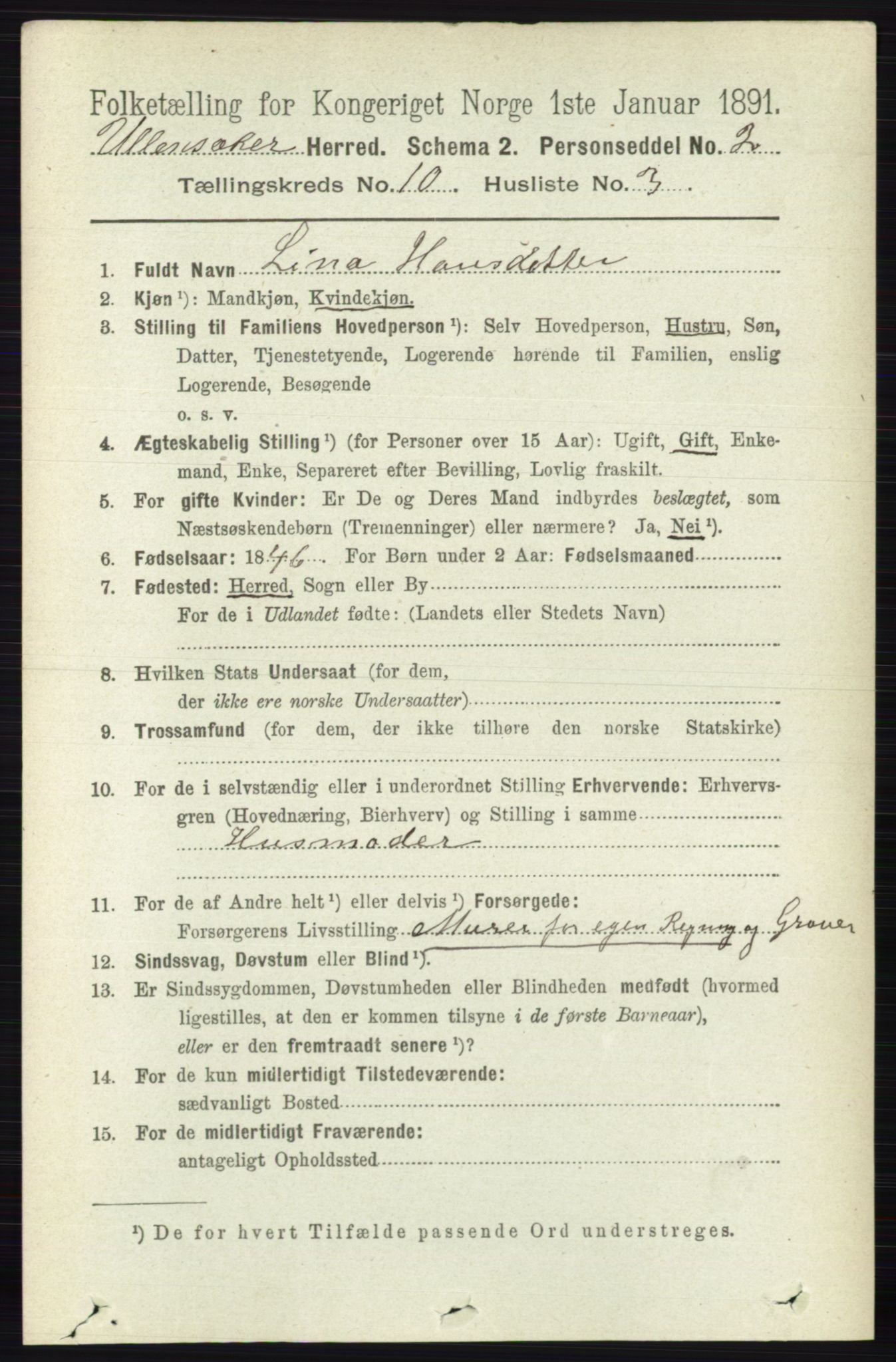 RA, 1891 census for 0235 Ullensaker, 1891, p. 4523