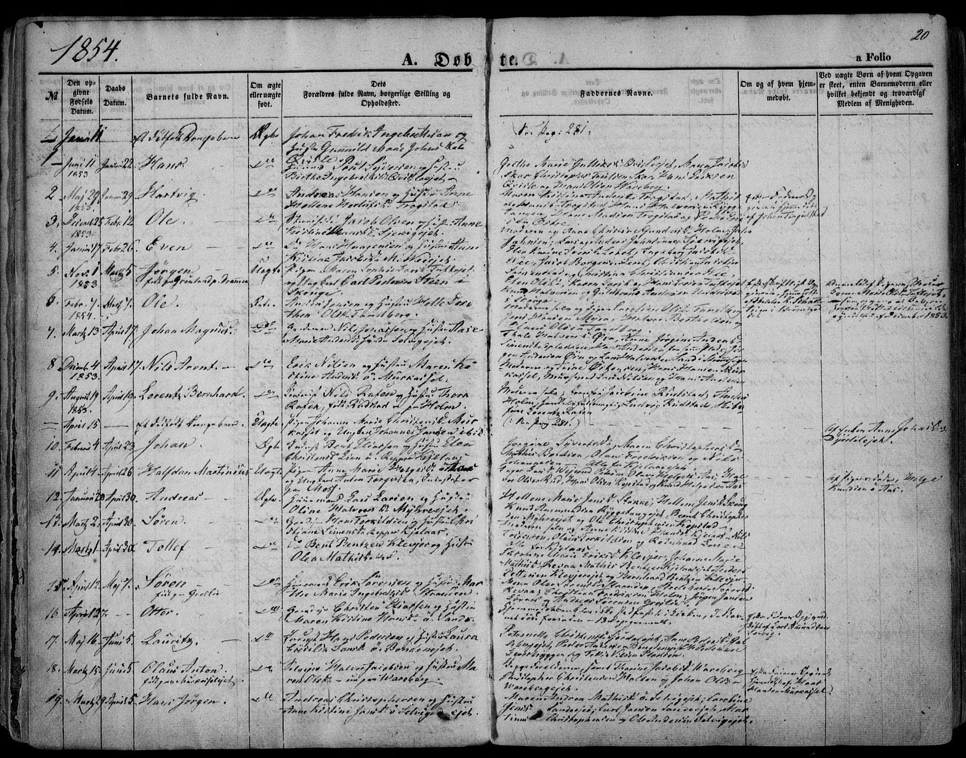 Sande Kirkebøker, AV/SAKO-A-53/F/Fa/L0004: Parish register (official) no. 4, 1847-1864, p. 20