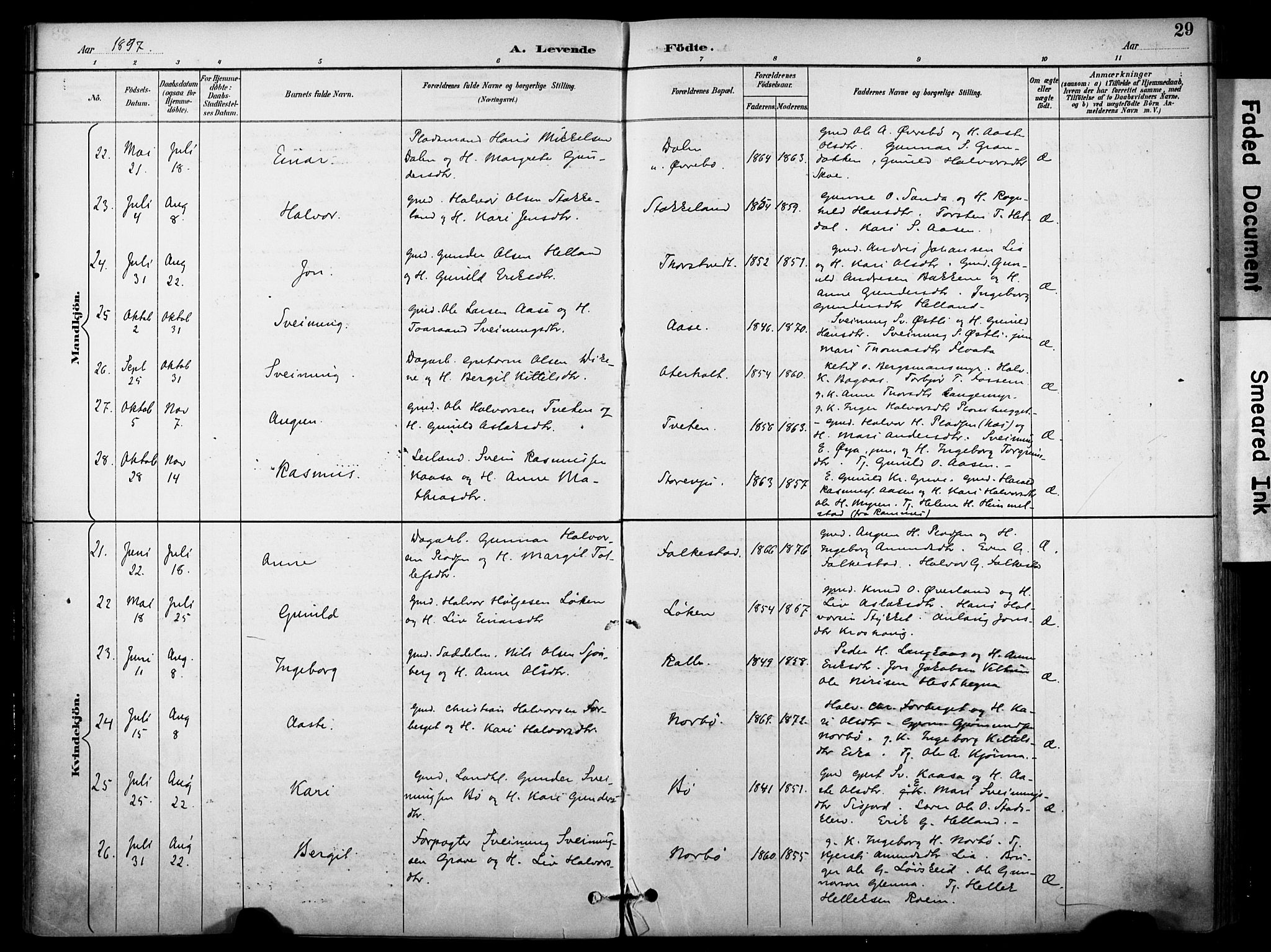 Bø kirkebøker, AV/SAKO-A-257/F/Fa/L0011: Parish register (official) no. 11, 1892-1900, p. 29