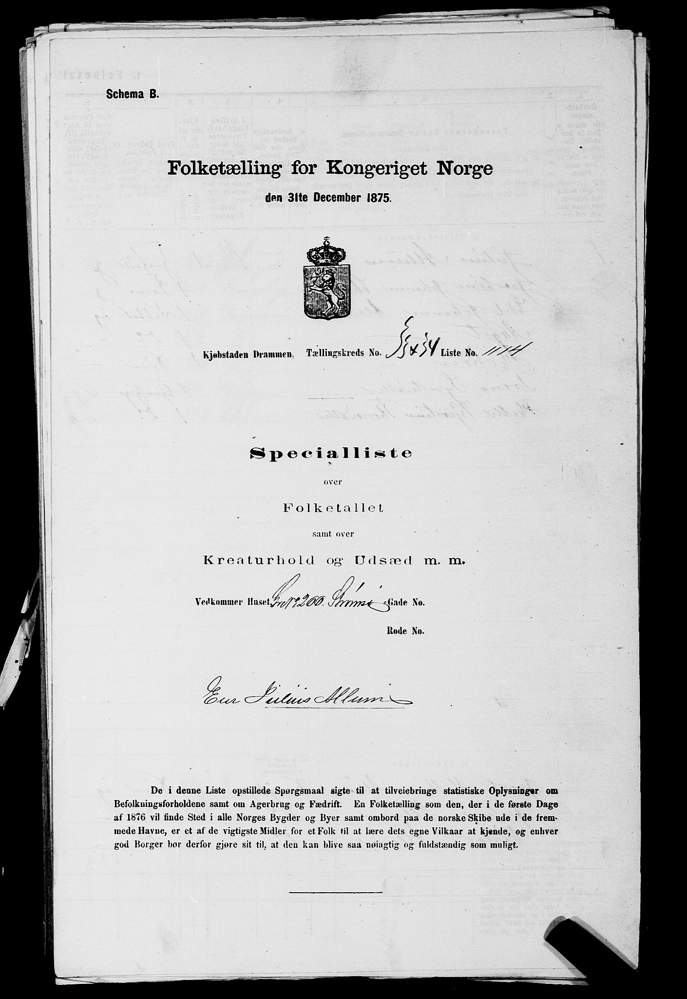 SAKO, 1875 census for 0602 Drammen, 1875, p. 2956