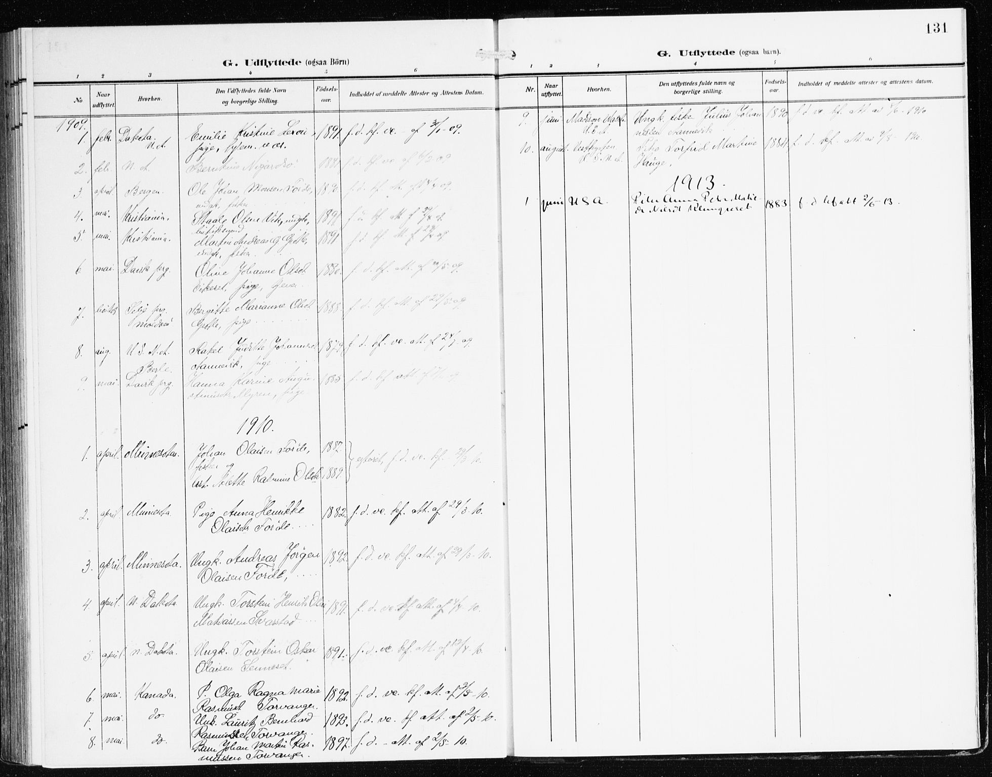 Bremanger sokneprestembete, SAB/A-82201/H/Haa/Haac/L0001: Parish register (official) no. C 1, 1908-1921, p. 131