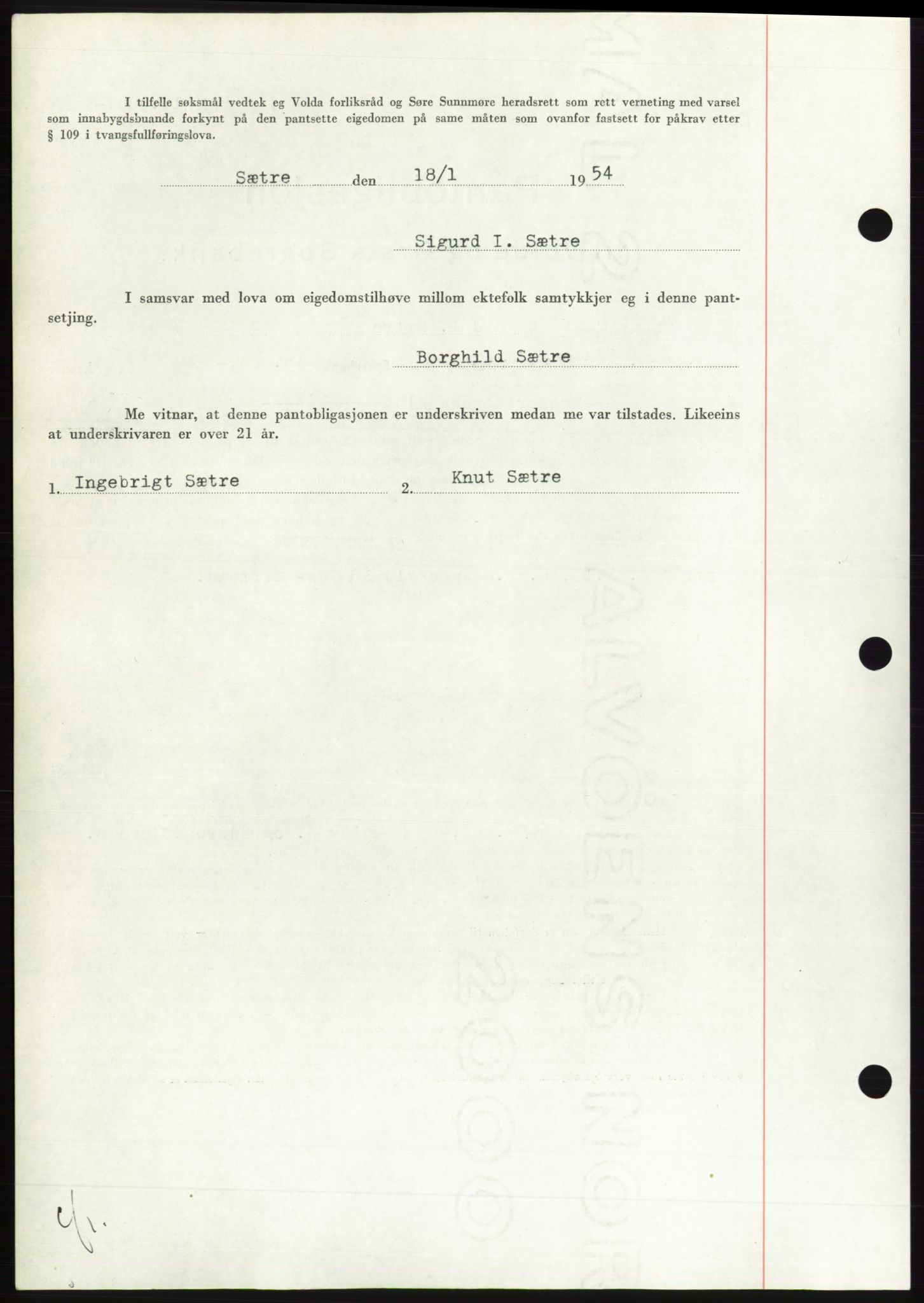 Søre Sunnmøre sorenskriveri, AV/SAT-A-4122/1/2/2C/L0124: Mortgage book no. 12B, 1953-1954, Diary no: : 273/1954