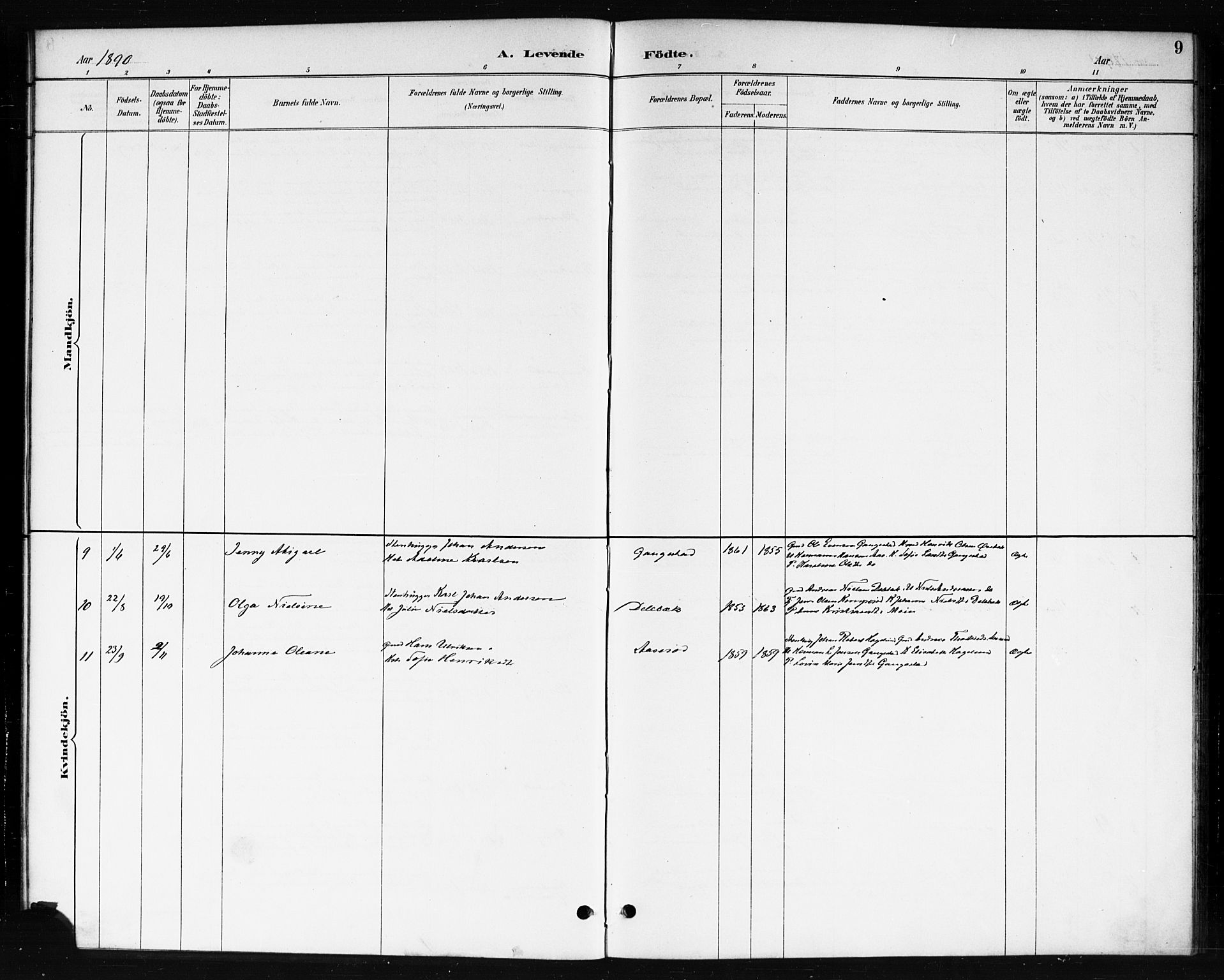 Skjeberg prestekontor Kirkebøker, AV/SAO-A-10923/F/Fb/L0001: Parish register (official) no. II 1, 1886-1894, p. 9