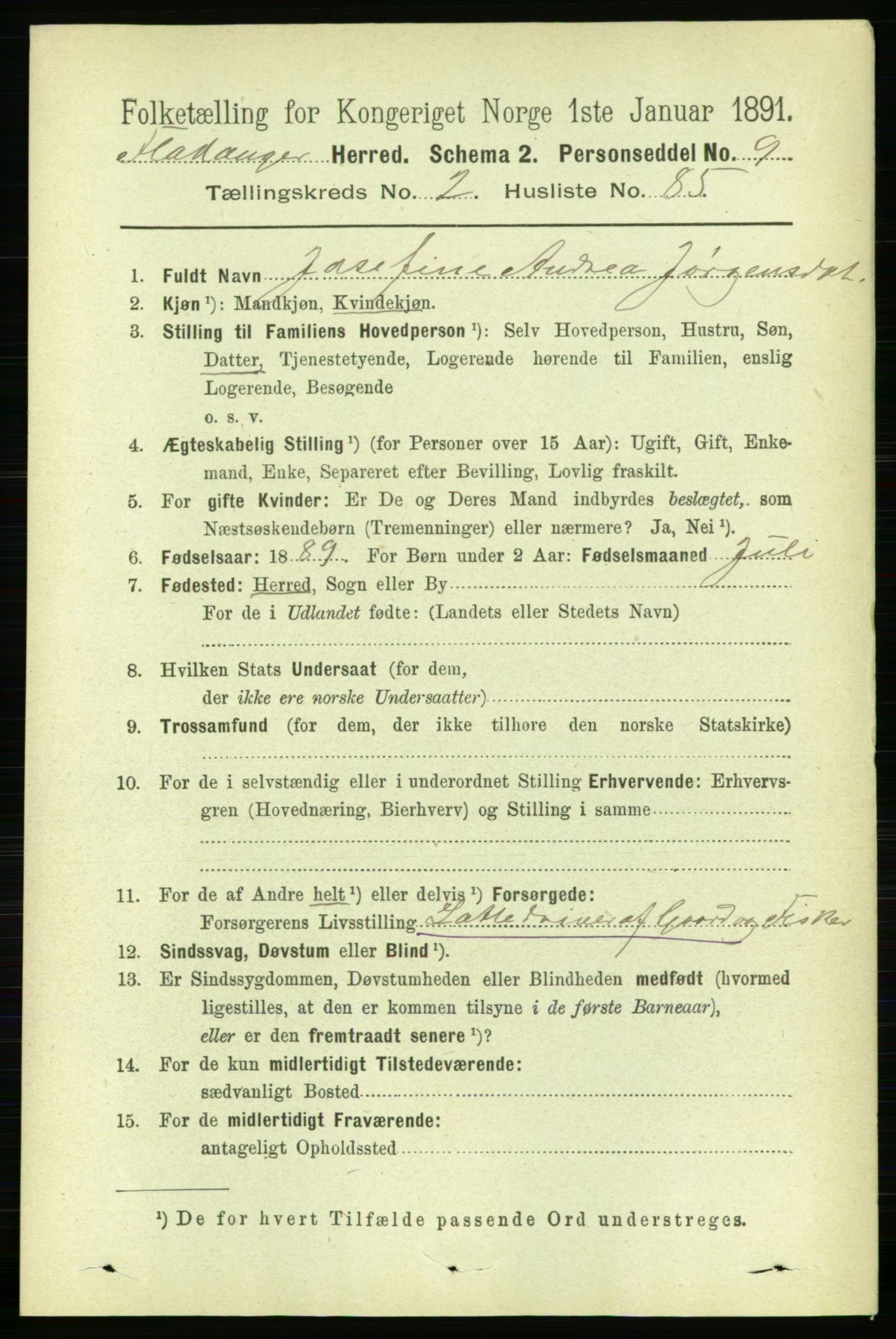 RA, 1891 census for 1749 Flatanger, 1891, p. 1233