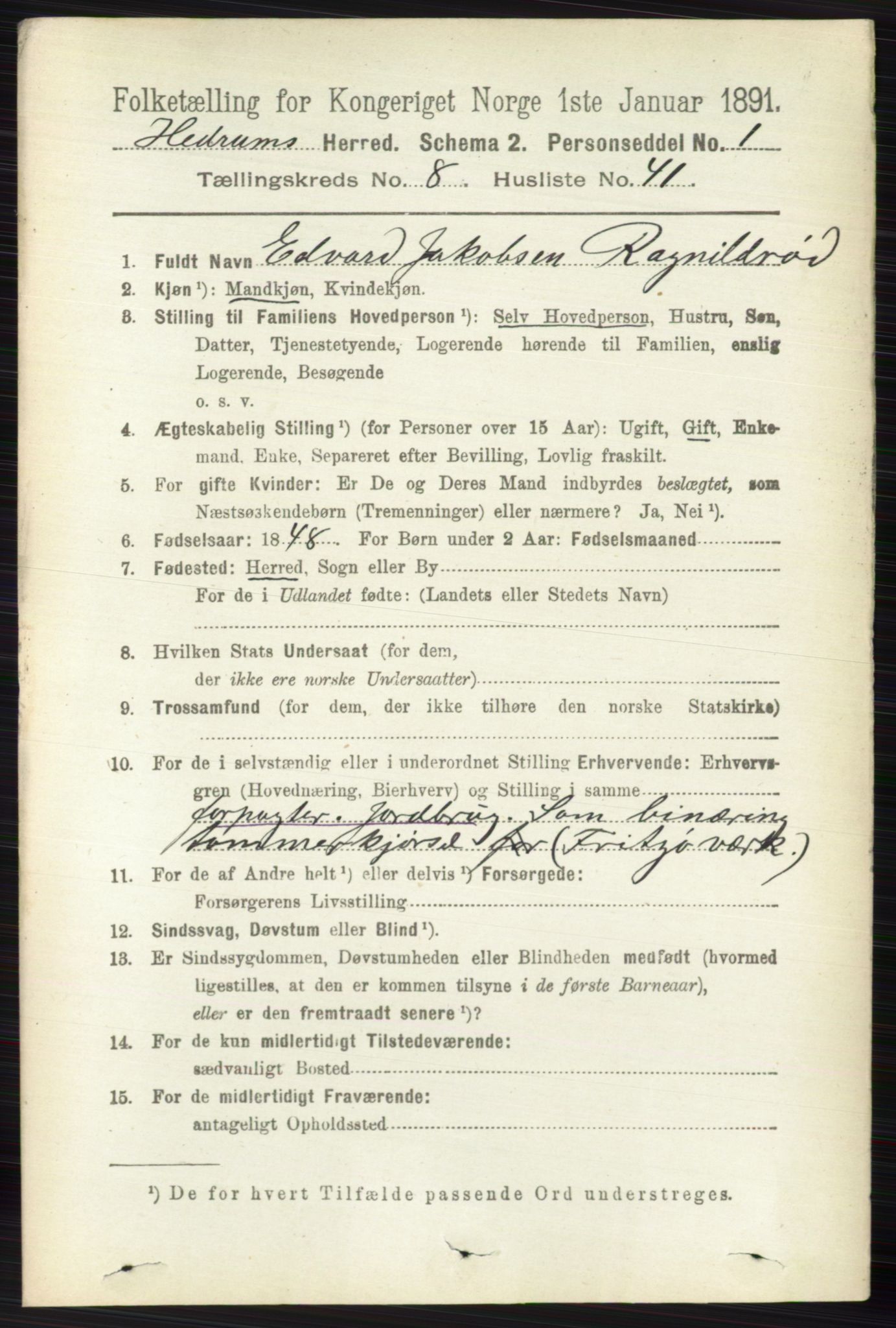 RA, 1891 census for 0727 Hedrum, 1891, p. 3745