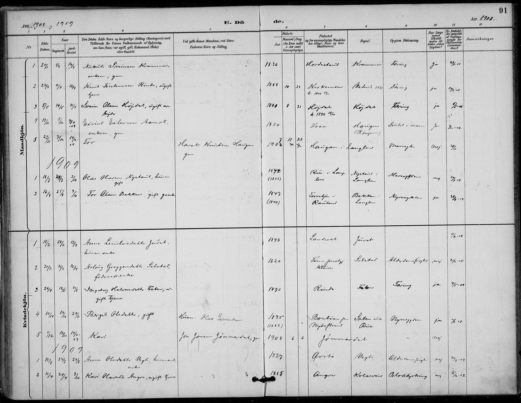 Seljord kirkebøker, AV/SAKO-A-20/F/Fc/L0002: Parish register (official) no. III 2, 1887-1920, p. 91