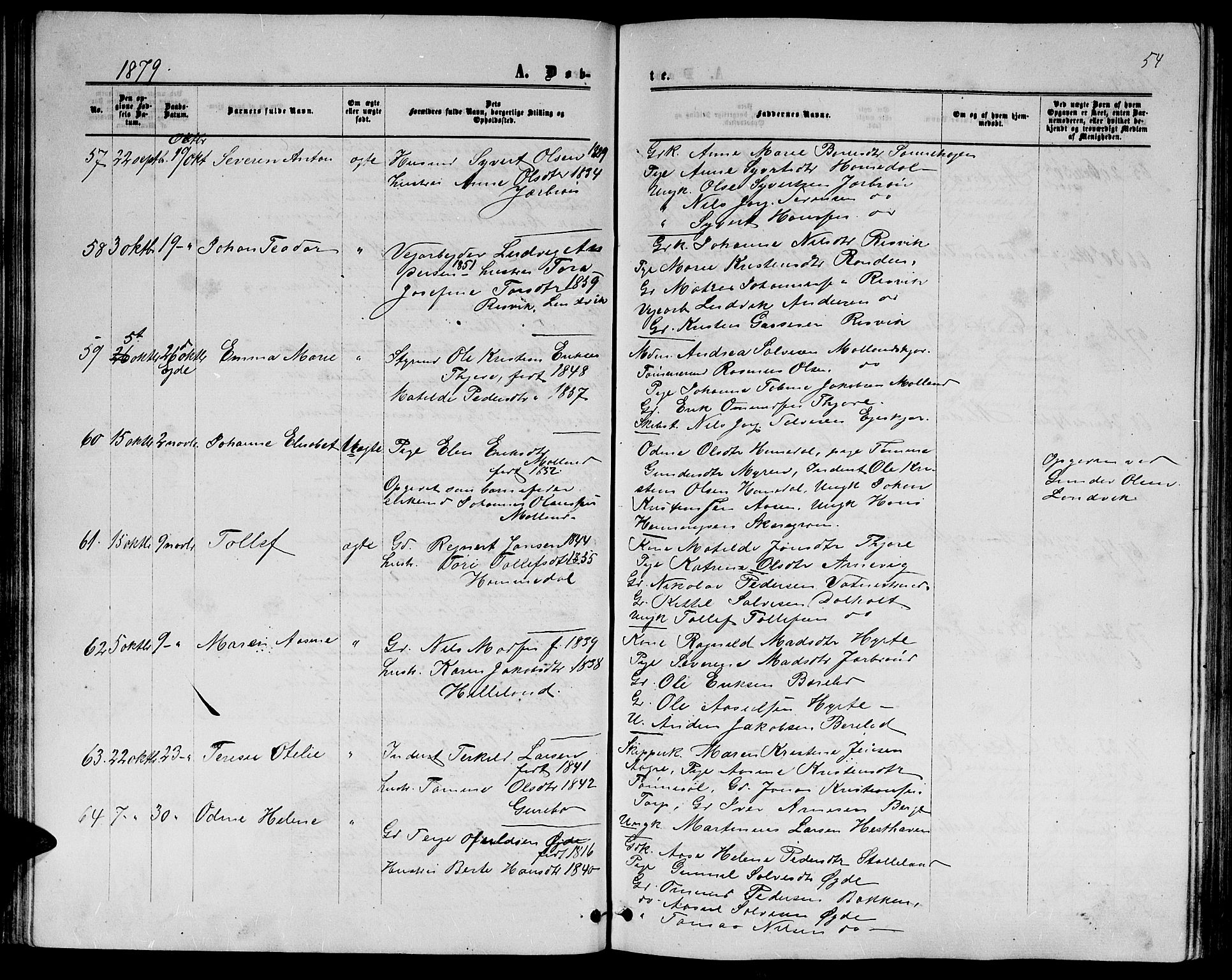 Hommedal sokneprestkontor, AV/SAK-1111-0023/F/Fb/Fbb/L0006: Parish register (copy) no. B 6, 1869-1884, p. 54