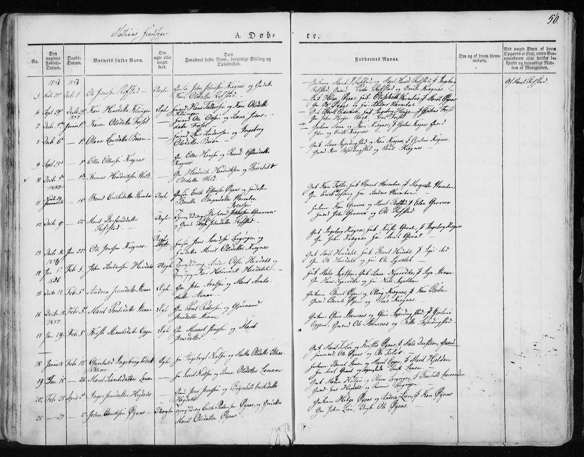 Ministerialprotokoller, klokkerbøker og fødselsregistre - Sør-Trøndelag, SAT/A-1456/691/L1069: Parish register (official) no. 691A04, 1826-1841, p. 50