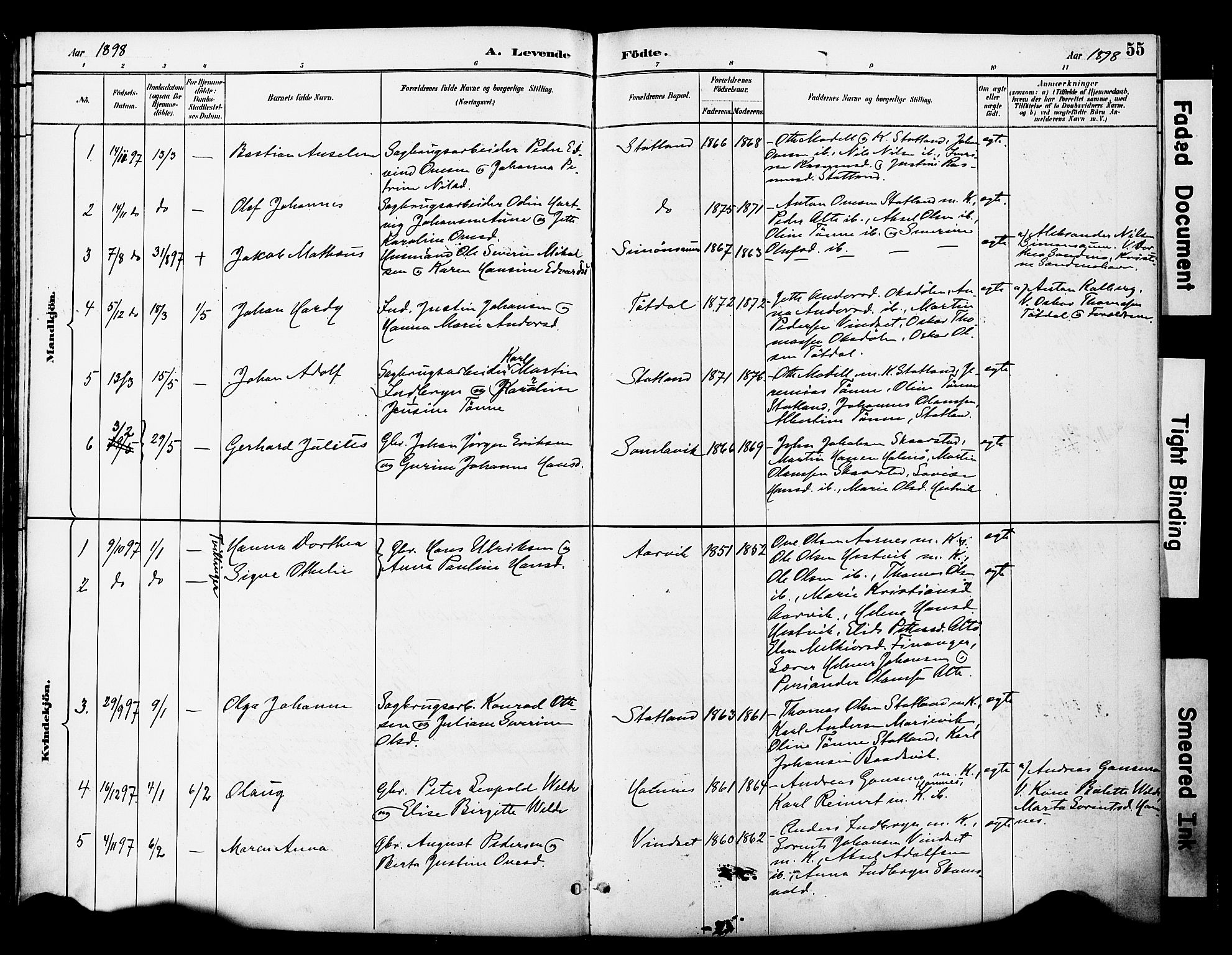 Ministerialprotokoller, klokkerbøker og fødselsregistre - Nord-Trøndelag, AV/SAT-A-1458/774/L0628: Parish register (official) no. 774A02, 1887-1903, p. 55